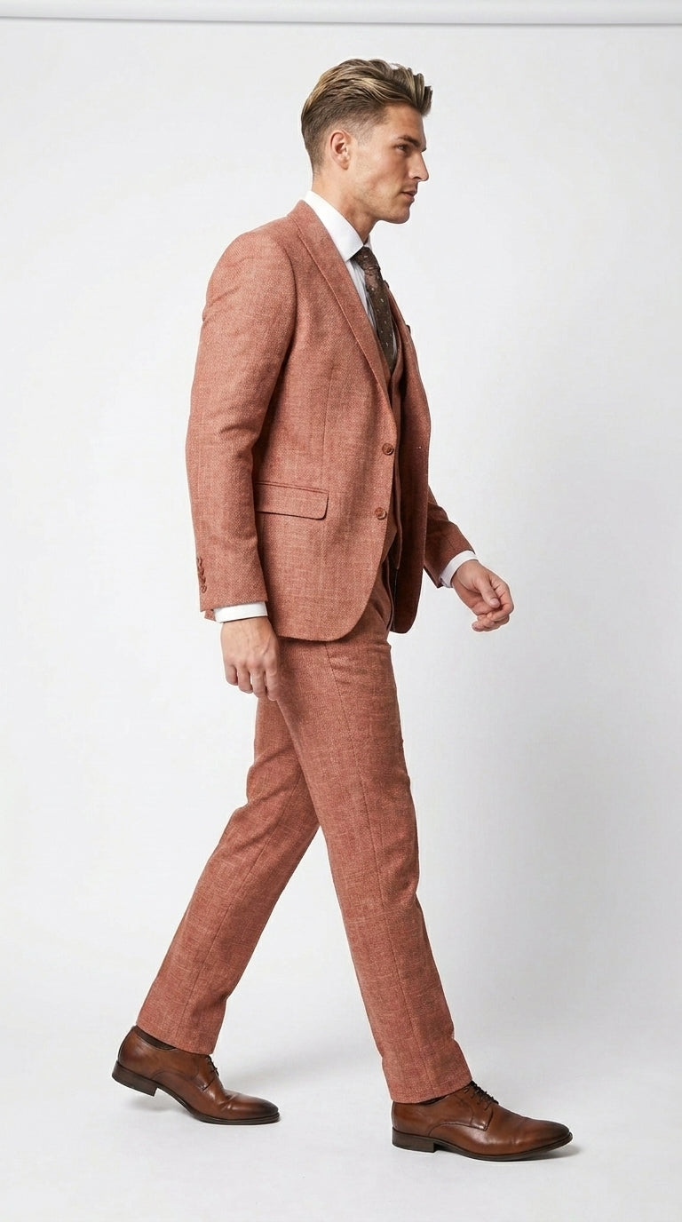 Stacy Adams Men’s Brown Textured Windowpane 3 Piece Hybrid Fit Suit, Black and Orange Check Formal Dress Suit for Weddings, Prom, Business Events, and Parties