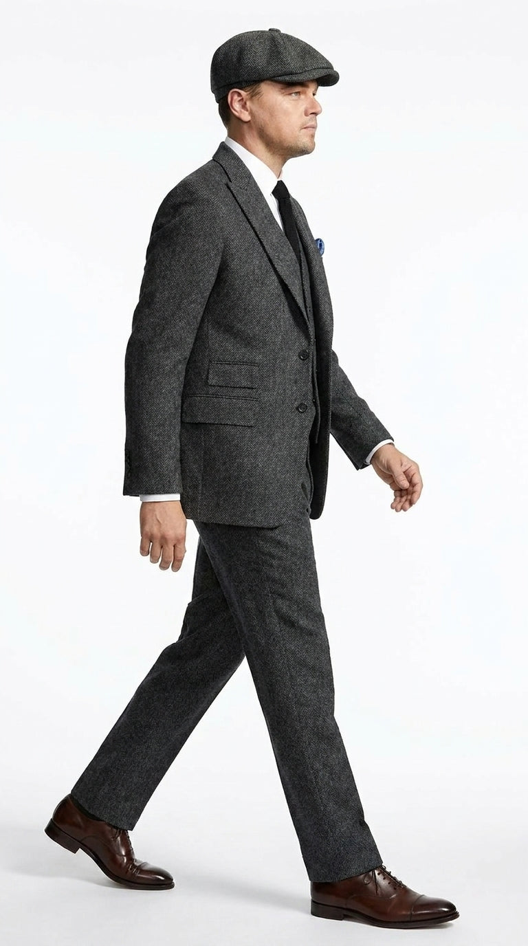 Men’s Charcoal 1920s Gangster 3 Piece Suit, Great Gatsby Formal Outfit for Weddings, Prom, Parties, and Theme Events