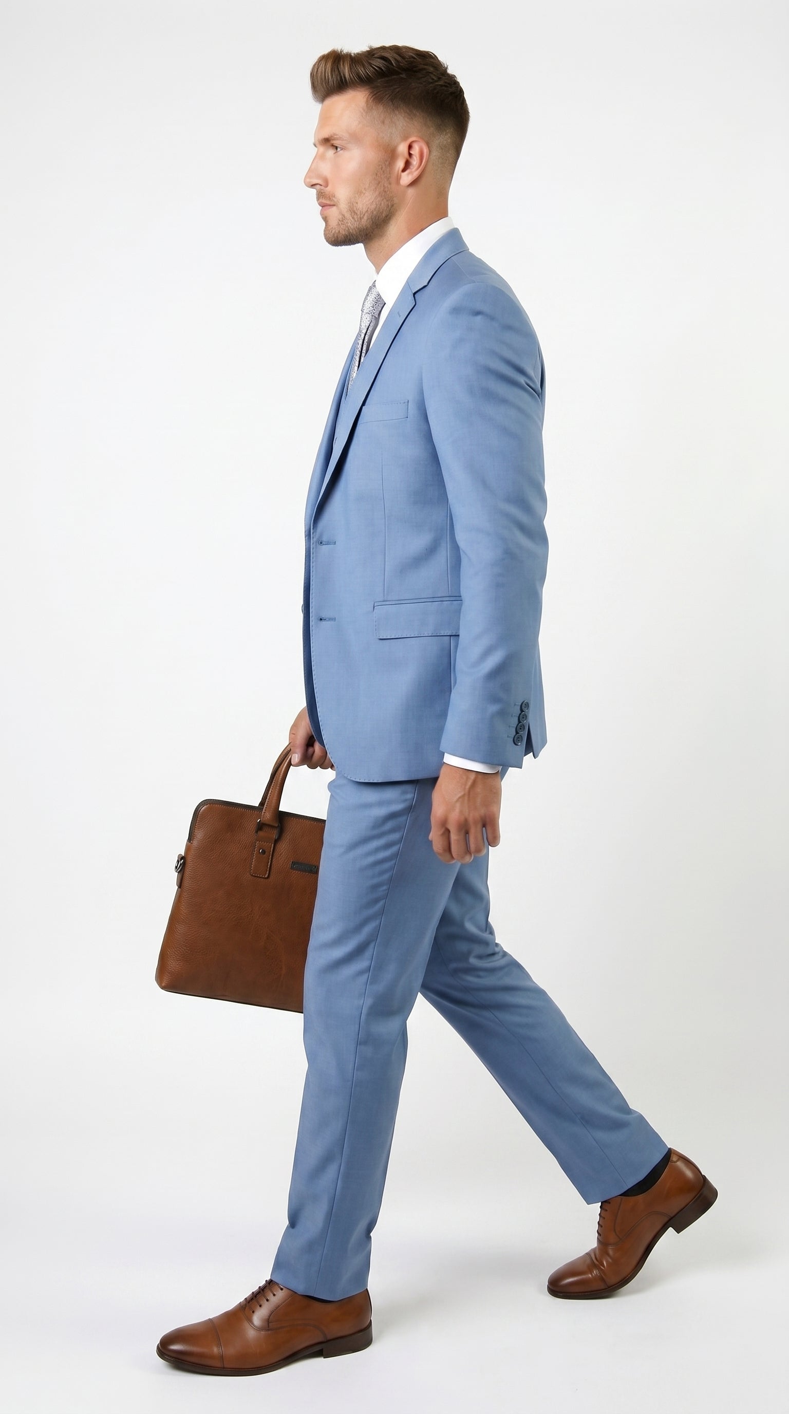 Statement Men’s Solid Steel Blue 100% Wool Vested Suit, Formal Wedding Business 3 Piece Suit Set