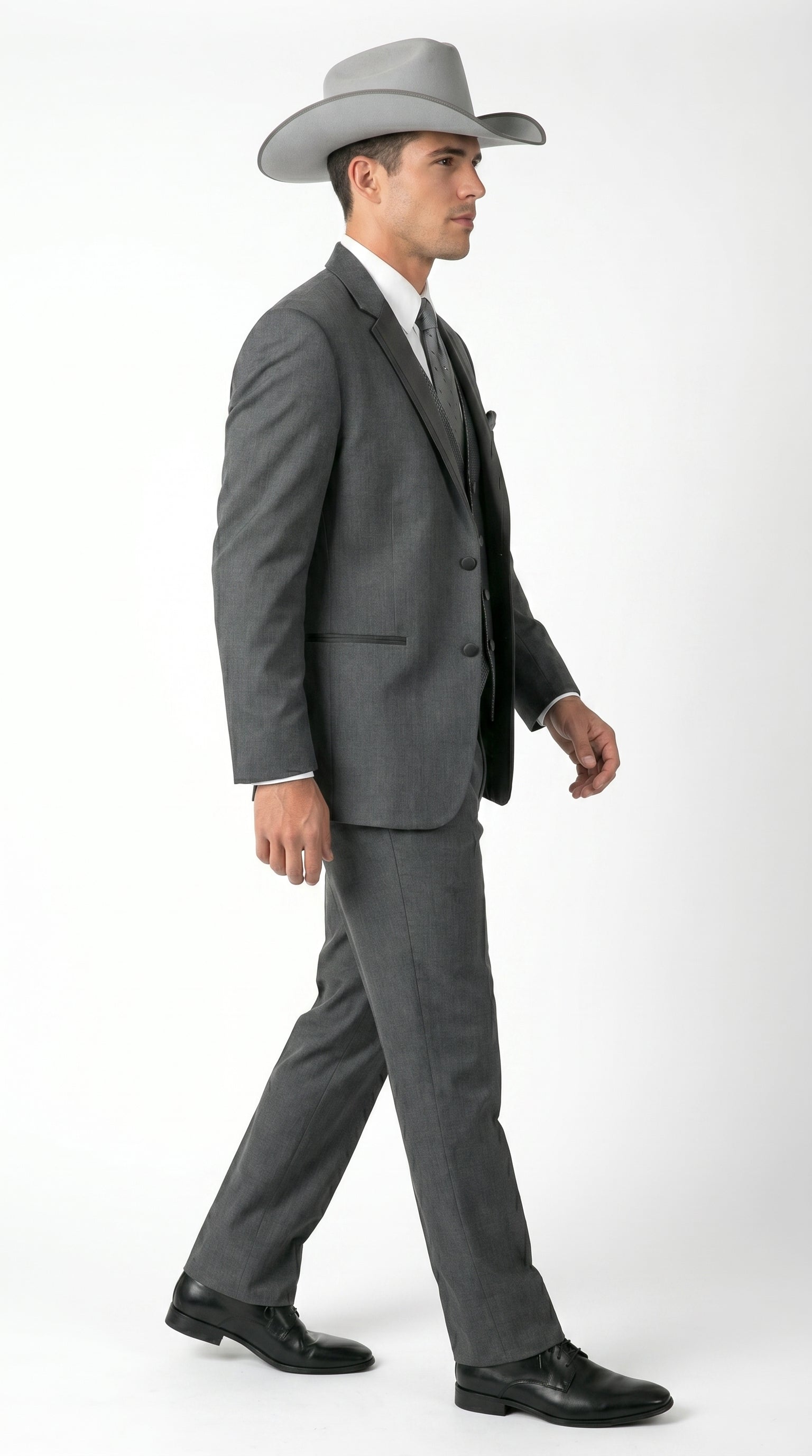 2 Button Trim Cowboy Tuxedo  Grey - Jacket and Pants