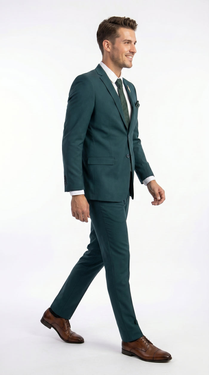 Men’s Teal Green 2 Button Wedding Suit with Matching Pants, Formal Prom Dress Suit