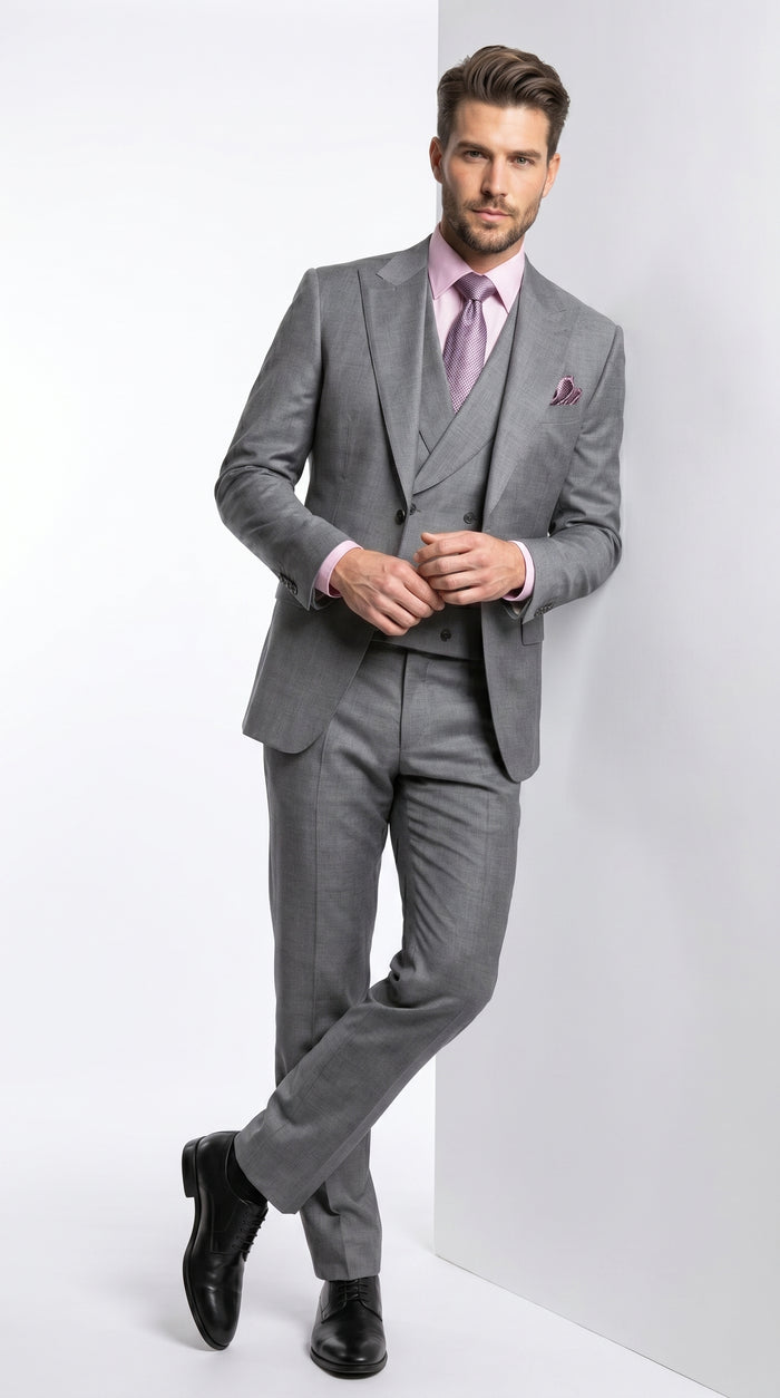 Charcoal Modern Fit 3-Piece Suit with Lapel Vest & Adjustable Pants