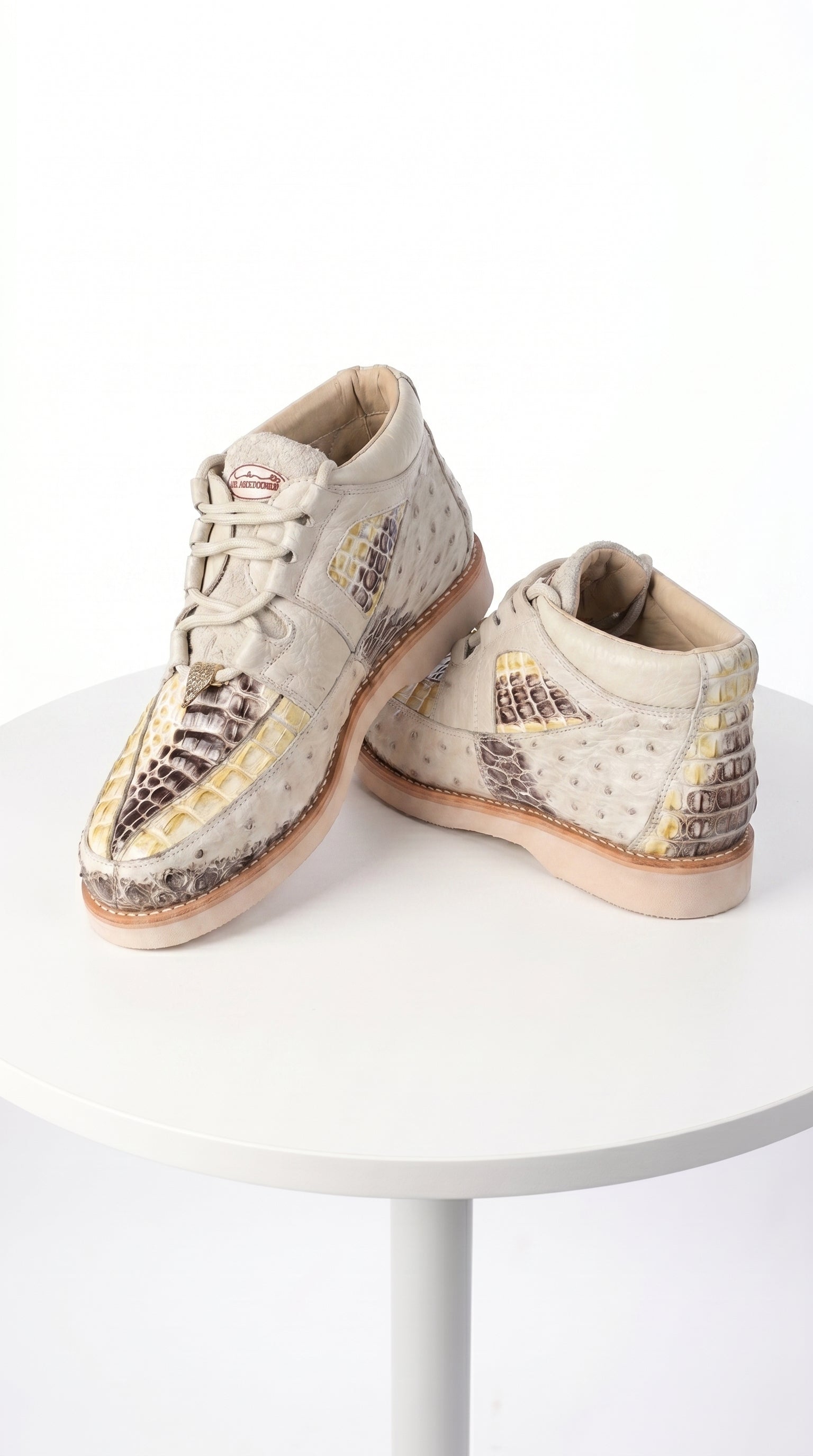 Men’s Los Altos Caiman and Ostrich Skin Shoes in Cream Multi Color, Exotic Western Dress Shoes