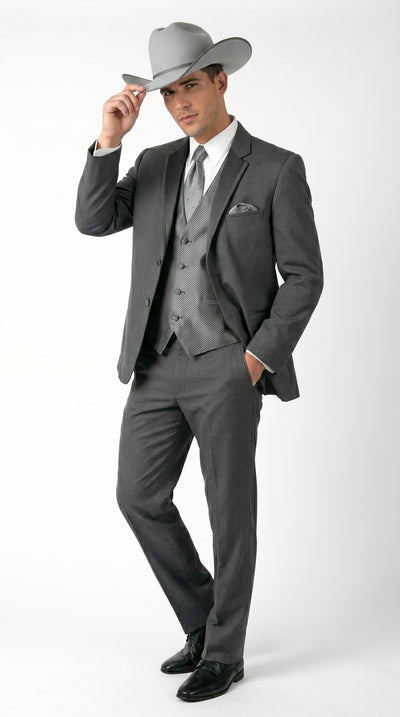 2 Button Trim Cowboy Tuxedo  Grey - Jacket and Pants