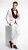 Men’s Gianni White and Burgundy Velvet Lapel 3 Piece Tuxedo, Formal Wedding Prom Suit