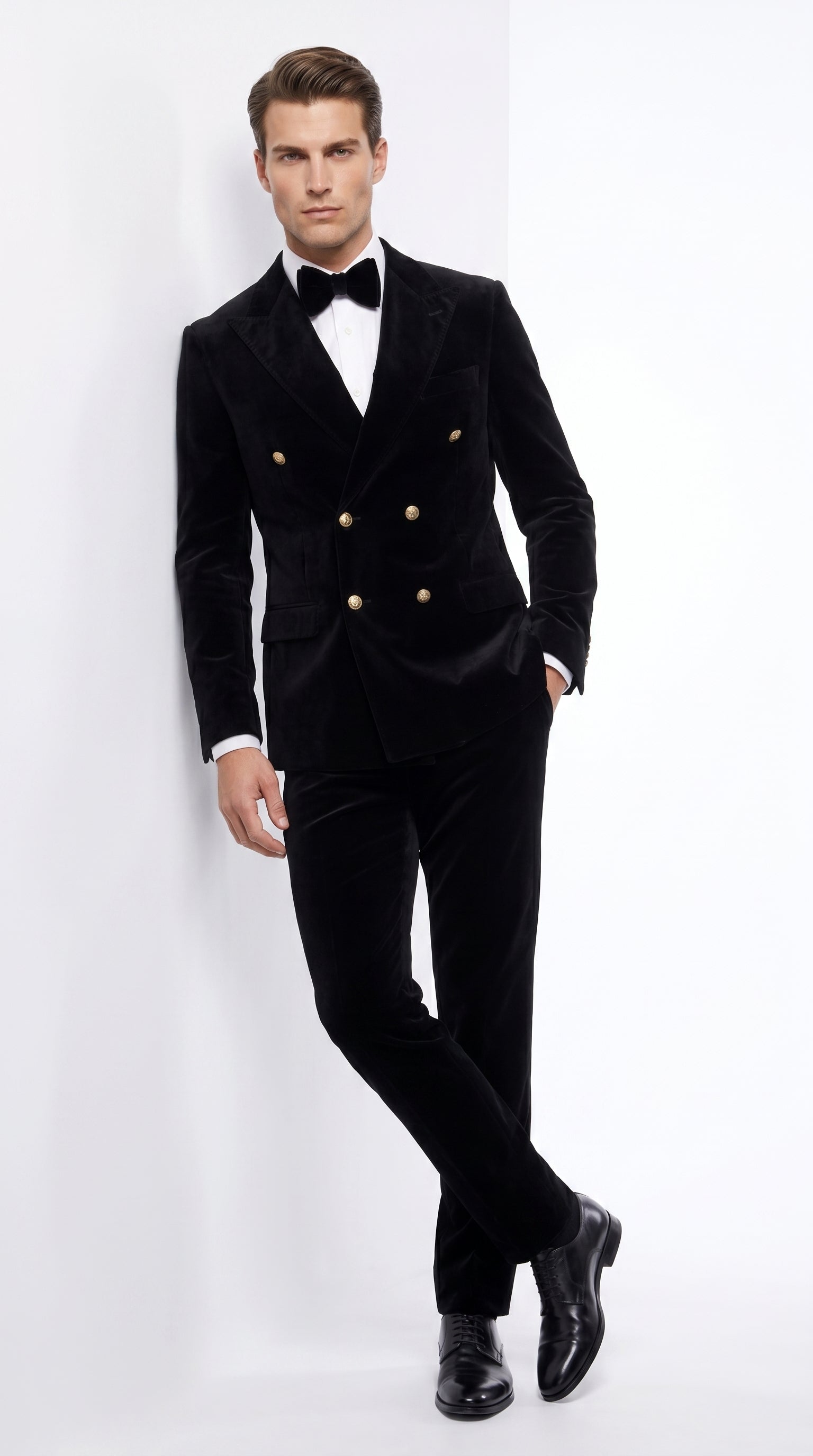 Men’s Rossi Man Zeus Black Velvet Double Breasted Tuxedo Suit, Formal Wedding Prom Dinner Suit Set - 34 Short or Extra Small