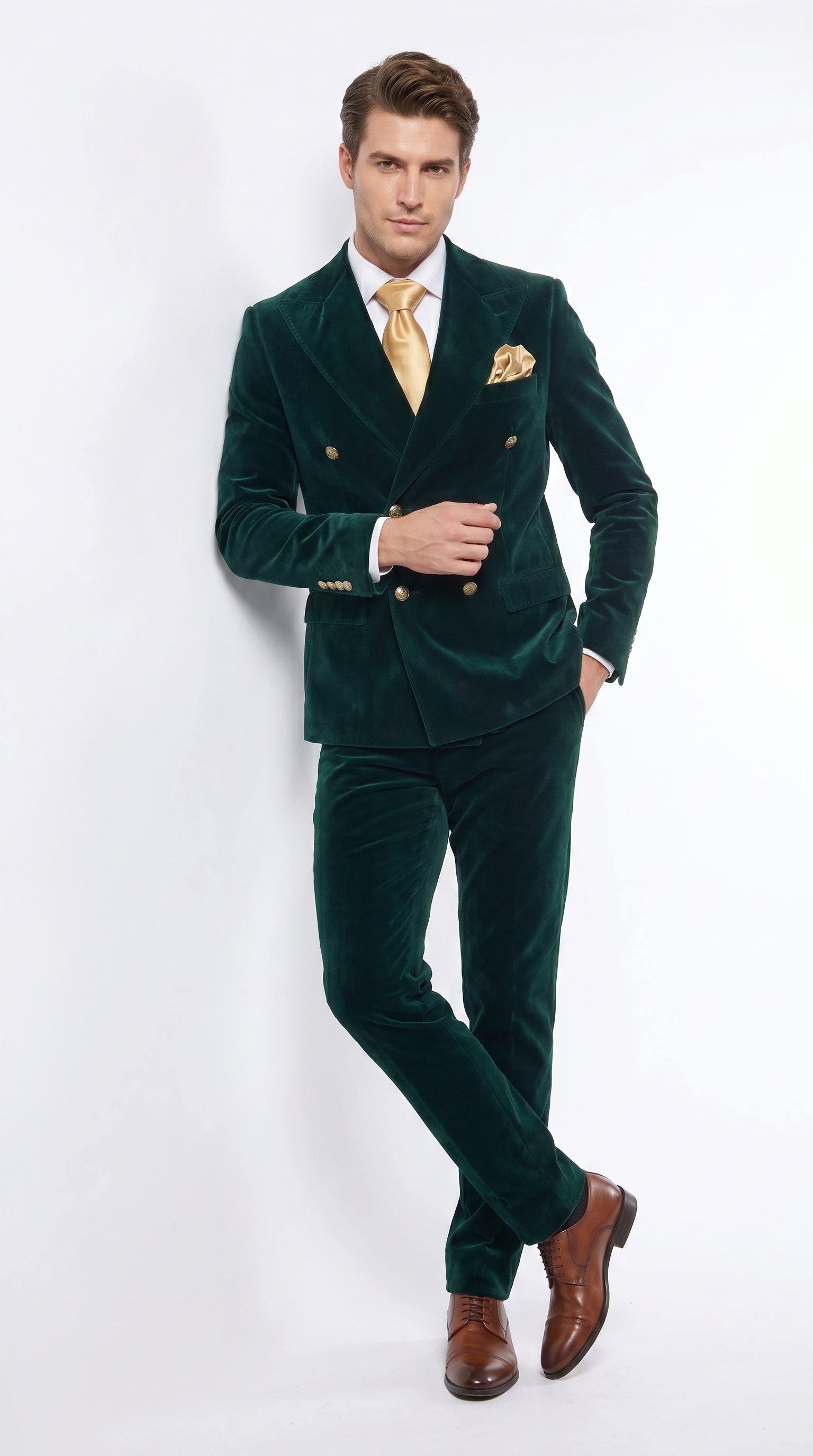Men’s Rossi Man Zeus Emerald Green Velvet Double Breasted Tuxedo Suit, Formal Wedding Prom Dinner Suit