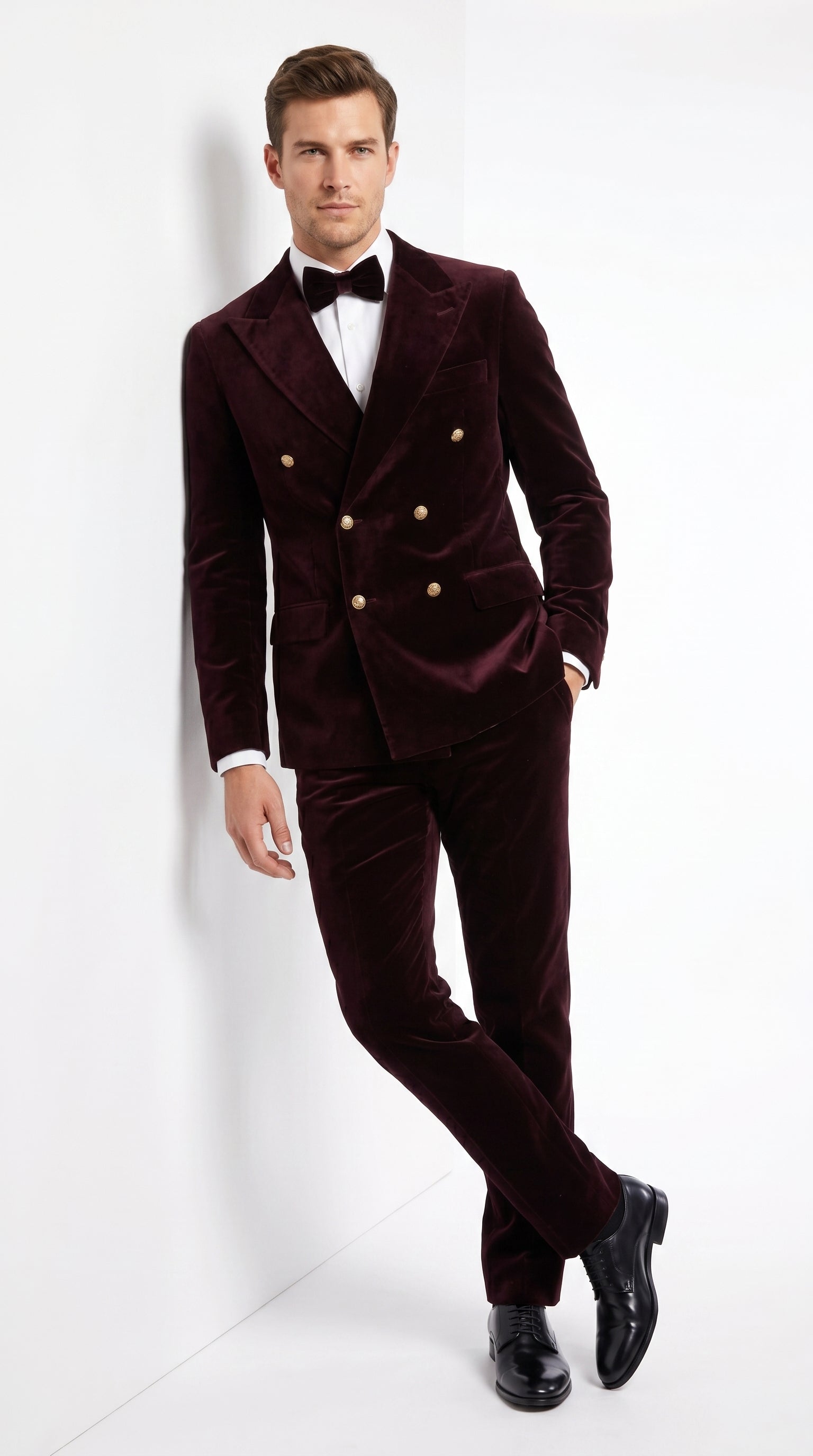 Men’s Rossi Man Zeus Dark Brown Velvet Double Breasted Tuxedo Suit, Formal Wedding Prom Dinner Suit Set - 34 Short or Extra Small