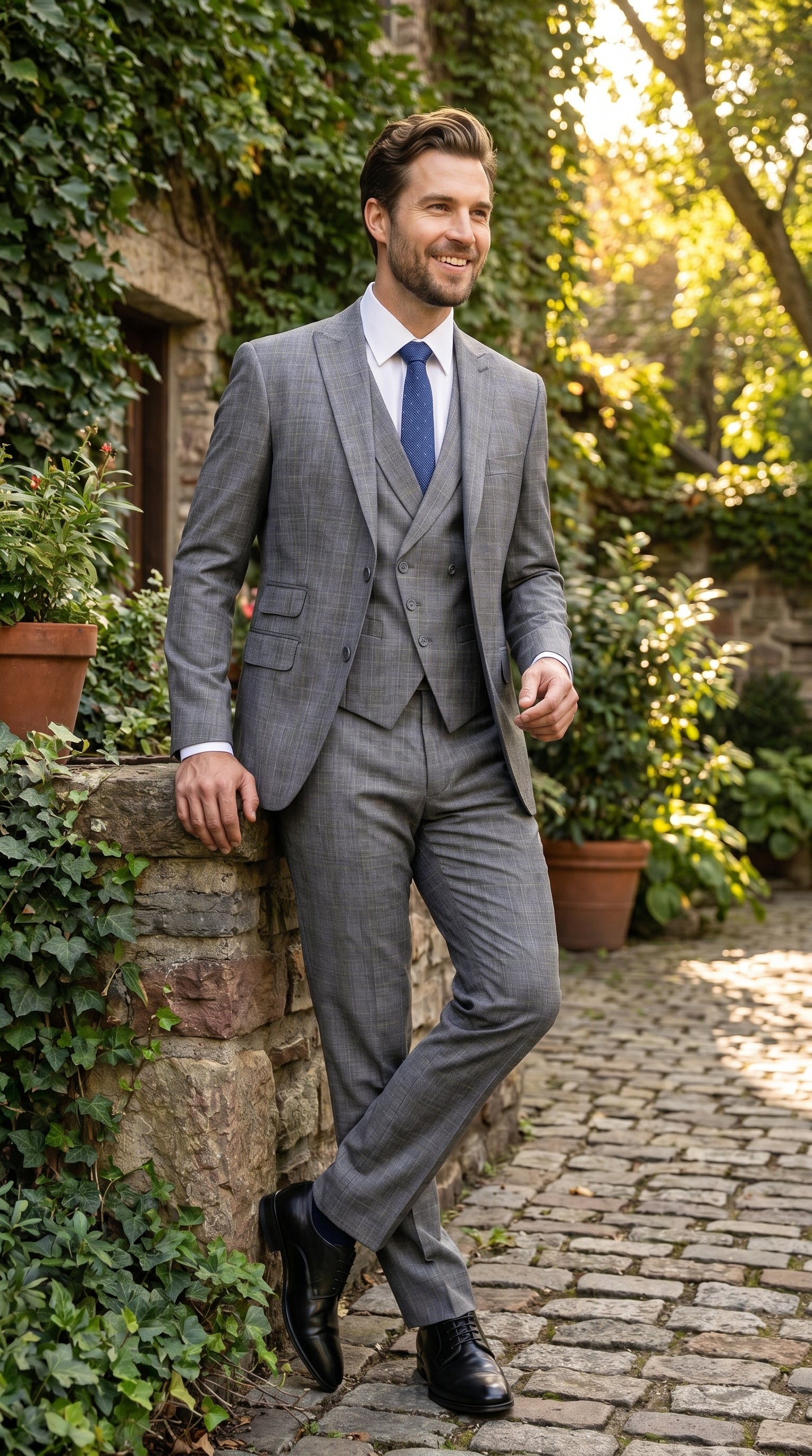 Men’s Gray Glen Plaid 3 Piece Suit with Jacket, Vest and Pants, Formal Wedding Business Dress Suit
