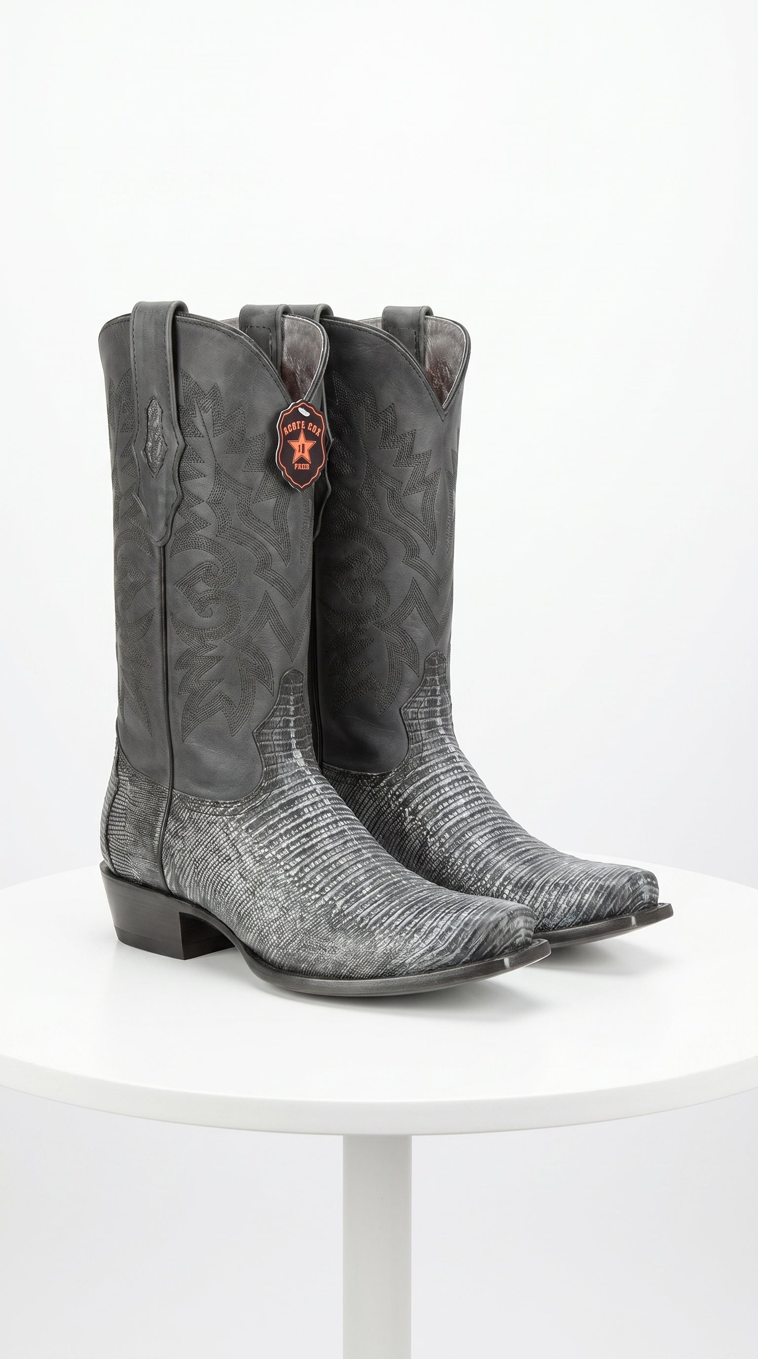 Men's Los Altos Boots 7 Toe Genuine Teju Lizard Sanded Black Leather Boots Handcrafted