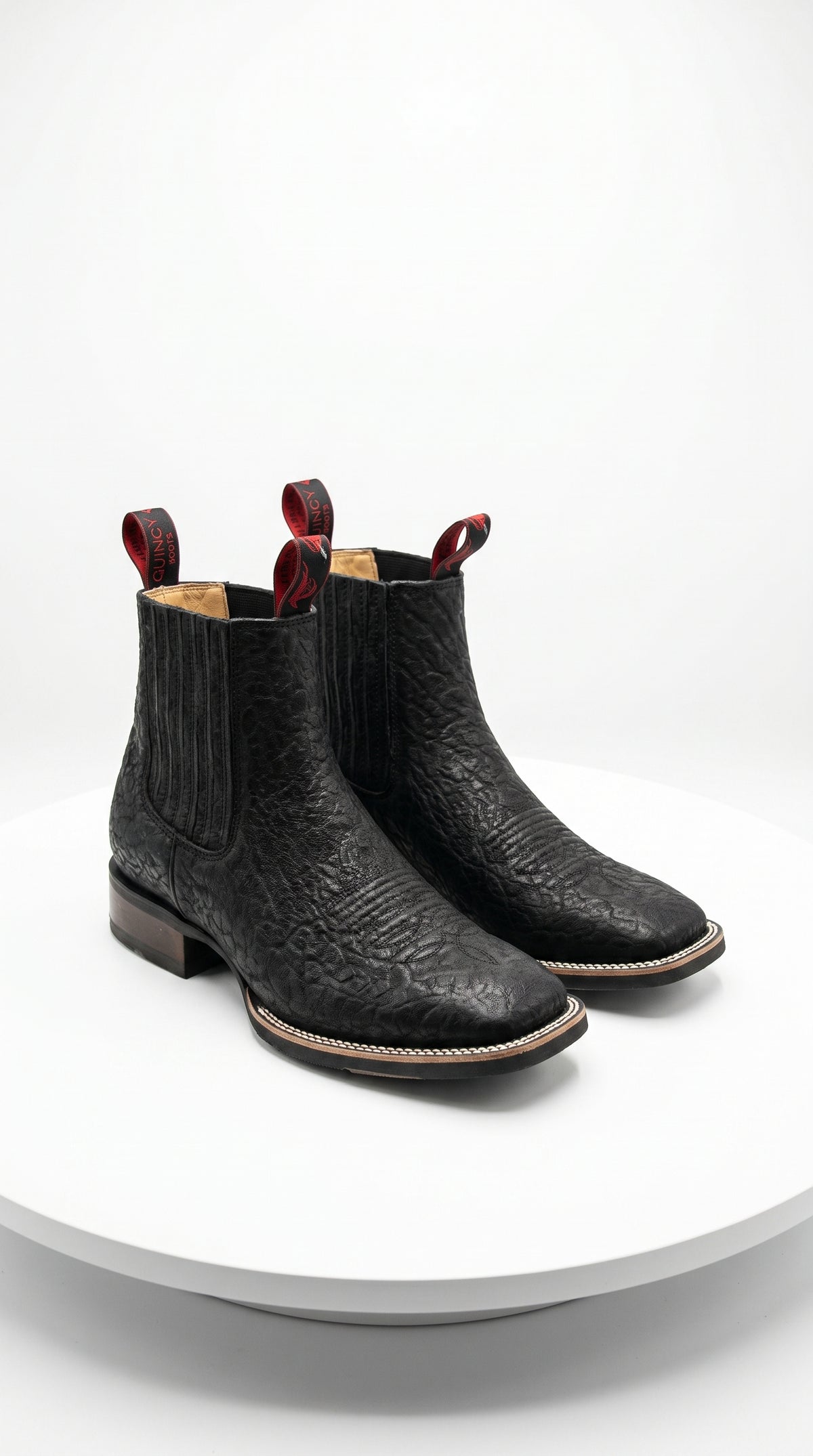 Men’s Bull Shoulder Short Cowboy Boots in Black and Brown, Western Ankle Boots with Square Toe