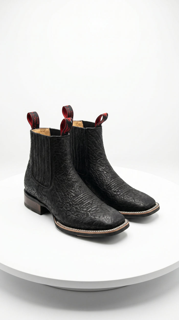 Men’s Bull Shoulder Short Cowboy Boots in Black and Brown, Western Ankle Boots with Square Toe