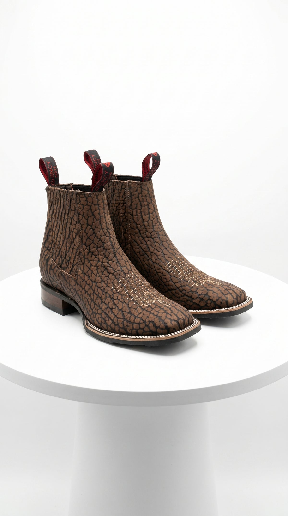 Men’s Bull Shoulder Short Cowboy Boots in Black and Brown, Western Ankle Boots with Square Toe