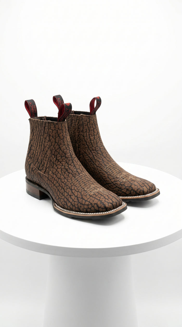 Men’s Bull Shoulder Short Cowboy Boots in Black and Brown, Western Ankle Boots with Square Toe
