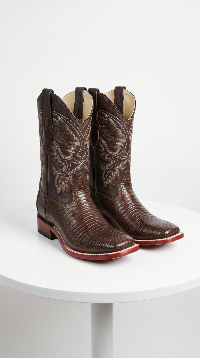 Brown Lizard Square Toe Cowboy Boots