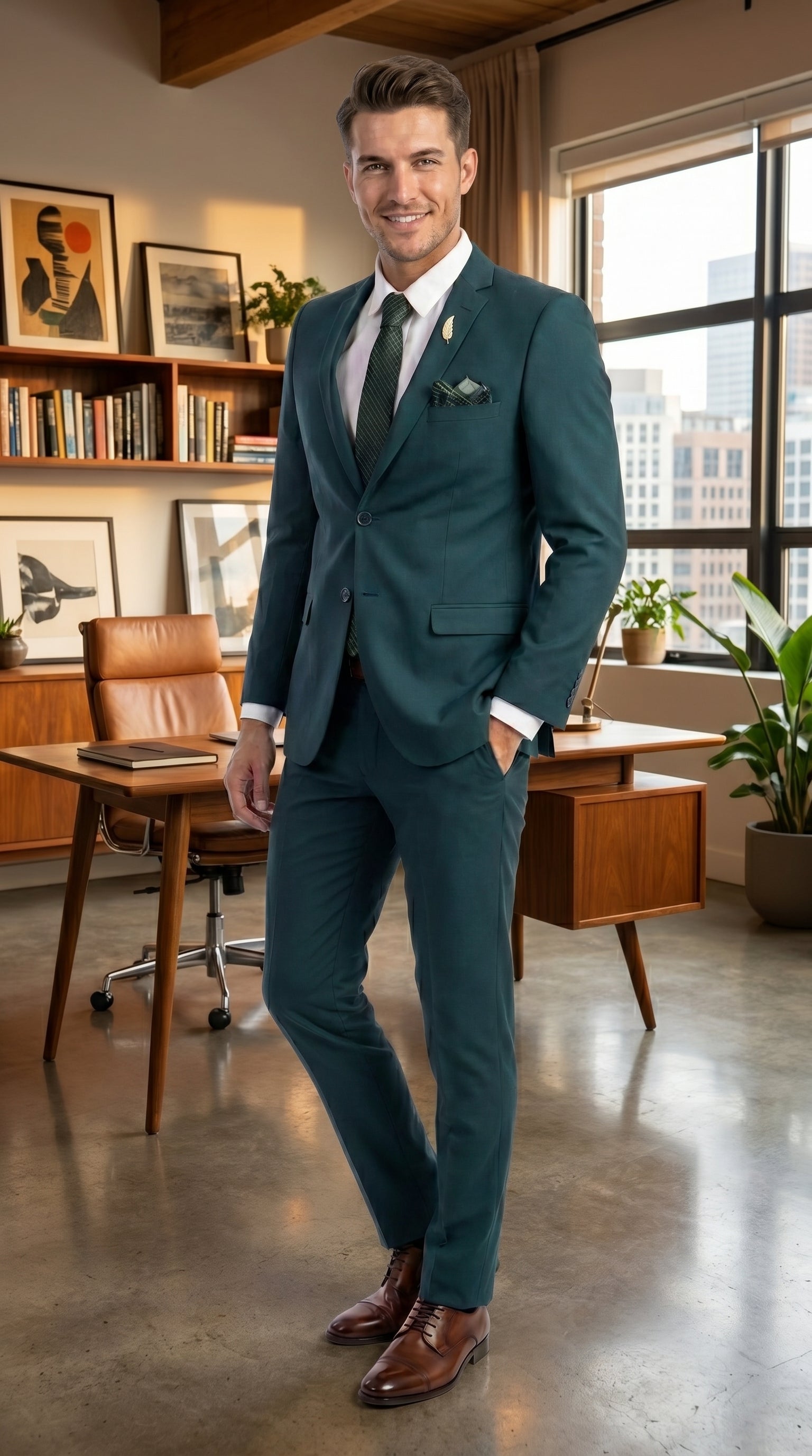Men’s Teal Green 2 Button Wedding Suit with Matching Pants, Formal Prom Dress Suit