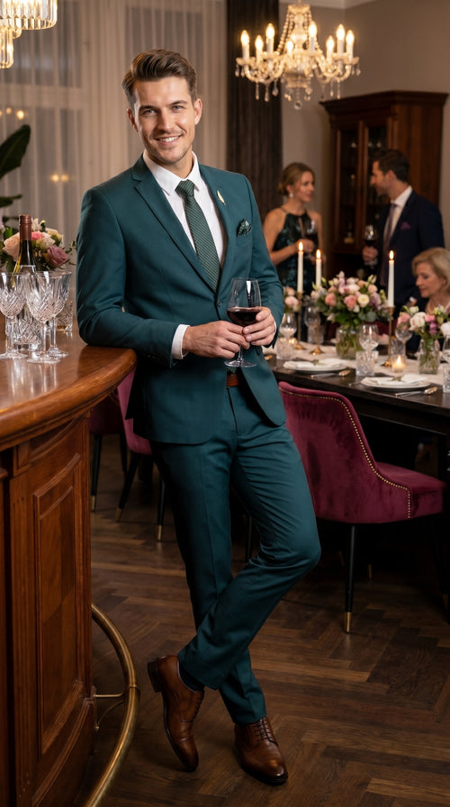 Men’s Teal Green 2 Button Wedding Suit with Matching Pants, Formal Prom Dress Suit