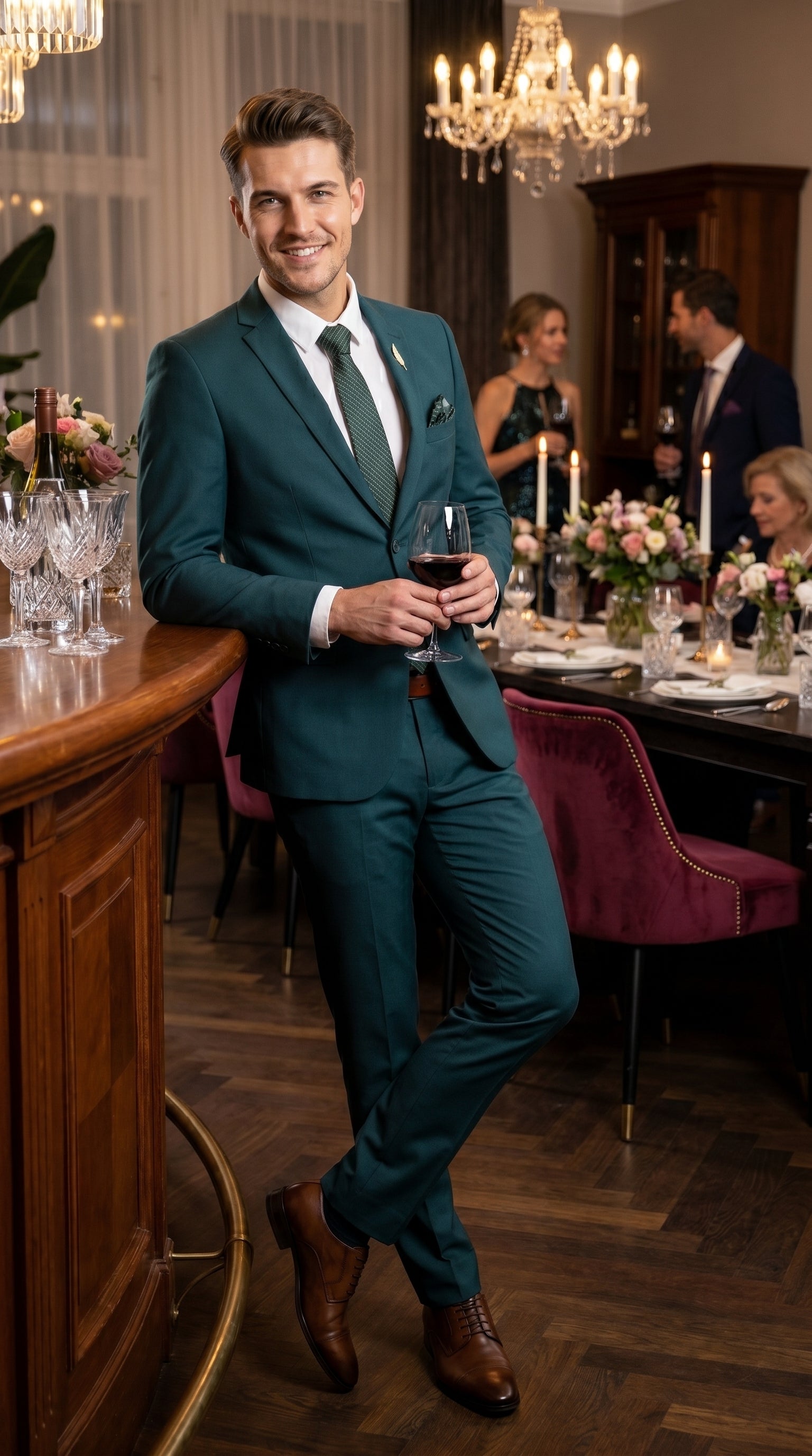 Men’s Teal Green 2 Button Wedding Suit with Matching Pants, Formal Prom Dress Suit