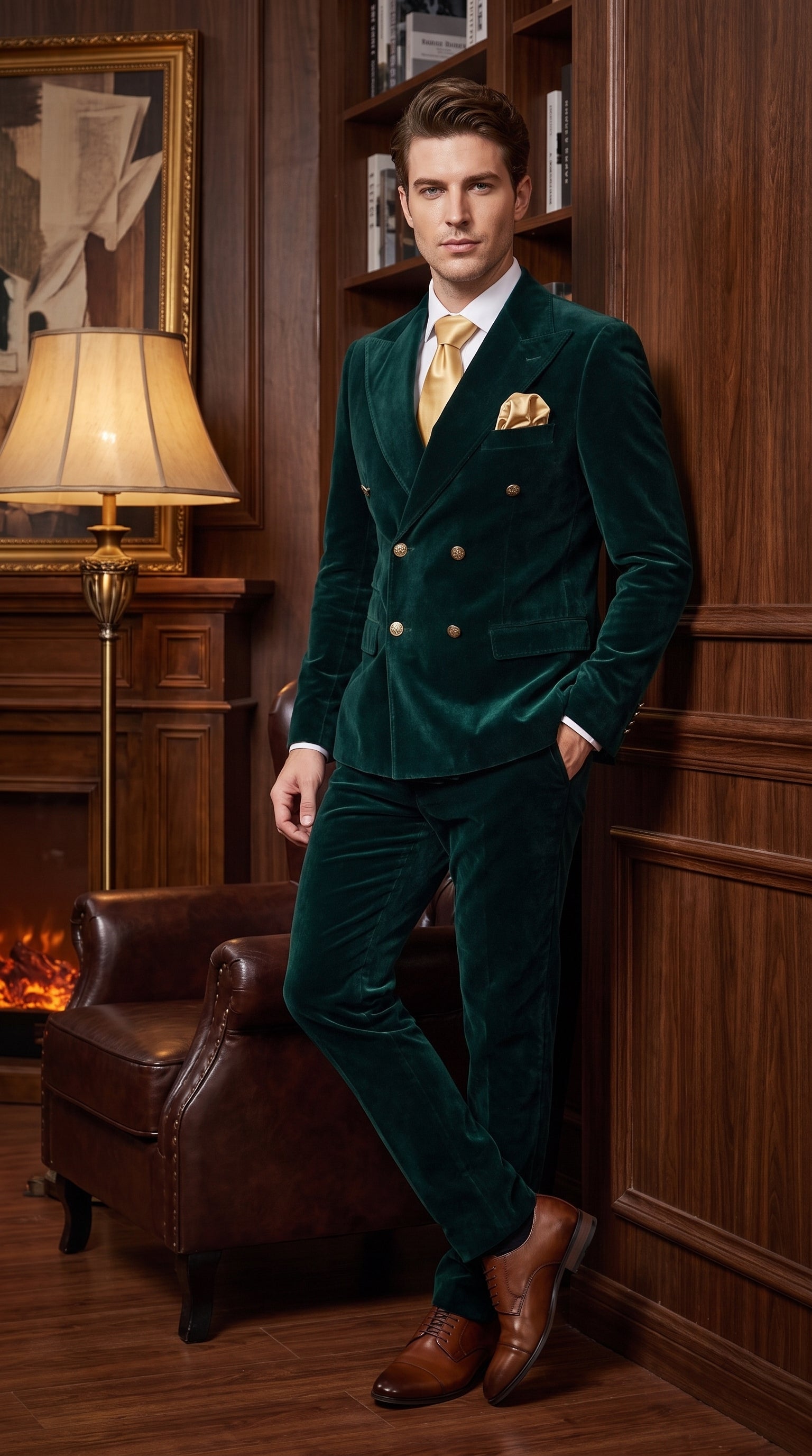 Men’s Rossi Man Zeus Emerald Green Velvet Double Breasted Tuxedo Suit, Formal Wedding Prom Dinner Suit - 34 Short or Extra Small