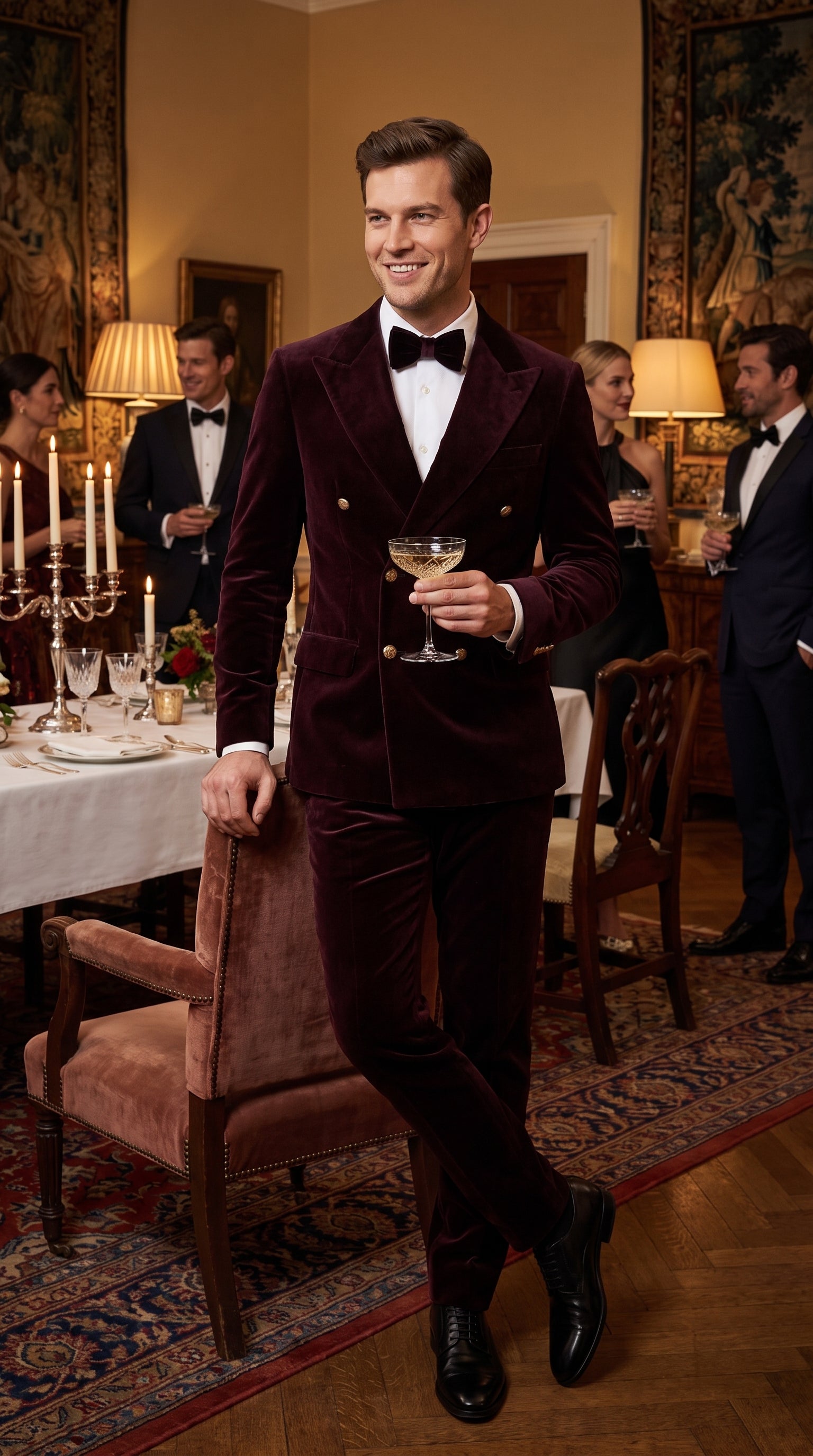 Men’s Rossi Man Zeus Dark Brown Velvet Double Breasted Tuxedo Suit, Formal Wedding Prom Dinner Suit Set - 34 Short or Extra Small