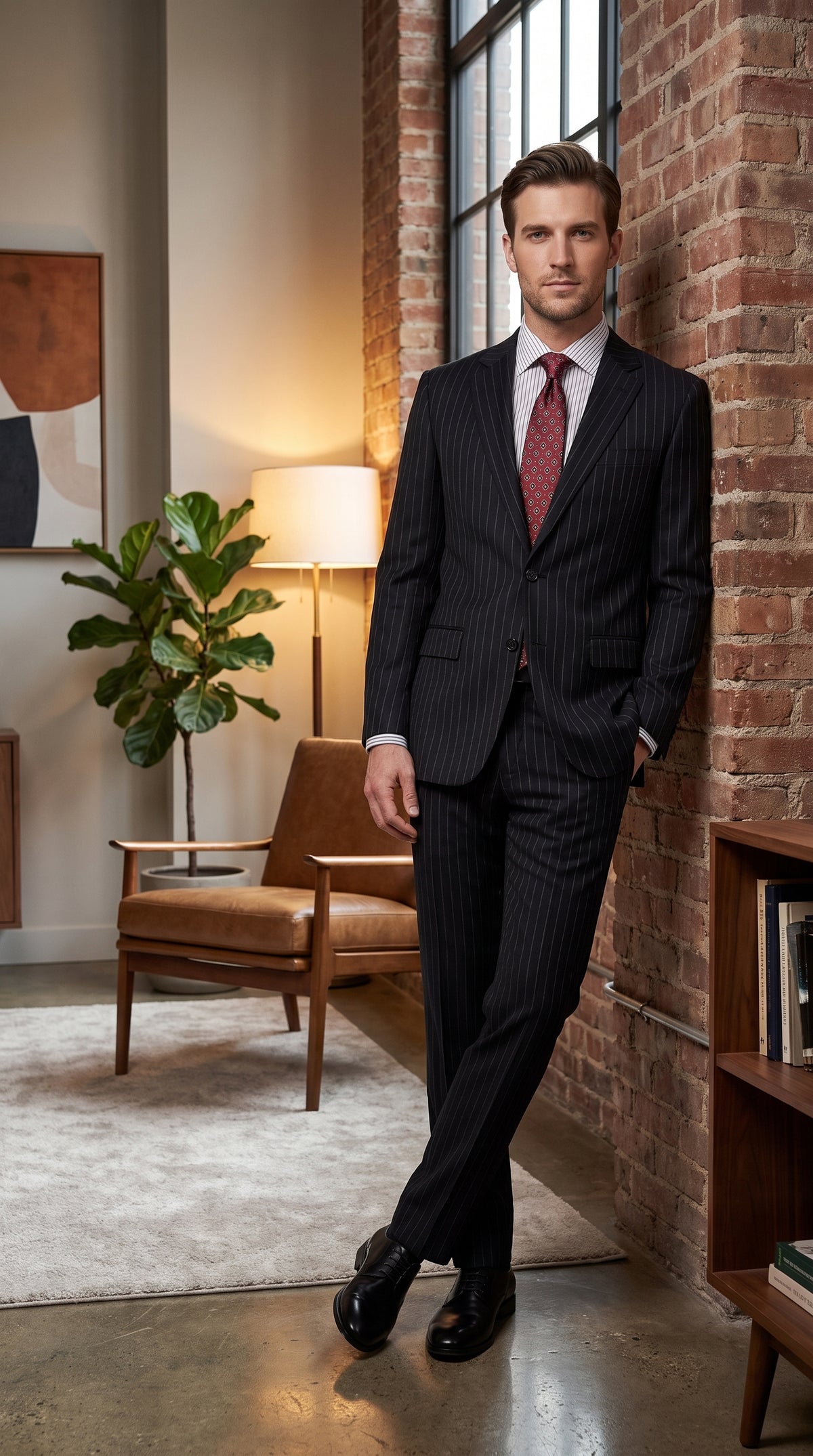 Men’s Black Pinstripe Suit, Patrick Bateman Inspired American Psycho Homecoming Formal Suit