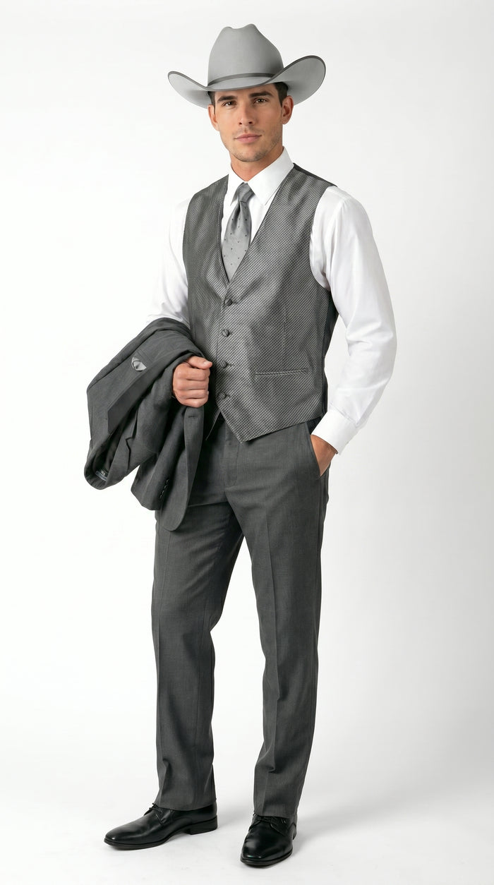 2 Button Trim Cowboy Tuxedo  Grey - Jacket and Pants