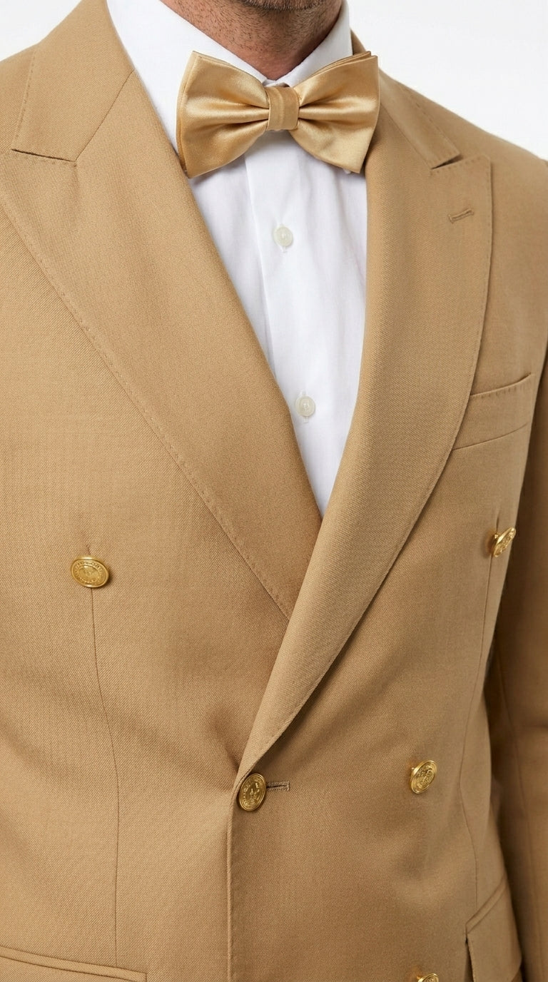Rossiman Men’s Mustard Yellow Double Breasted Suit, Designer Fashion Dress Suit for Weddings, Prom, Parties, and Special Occasions