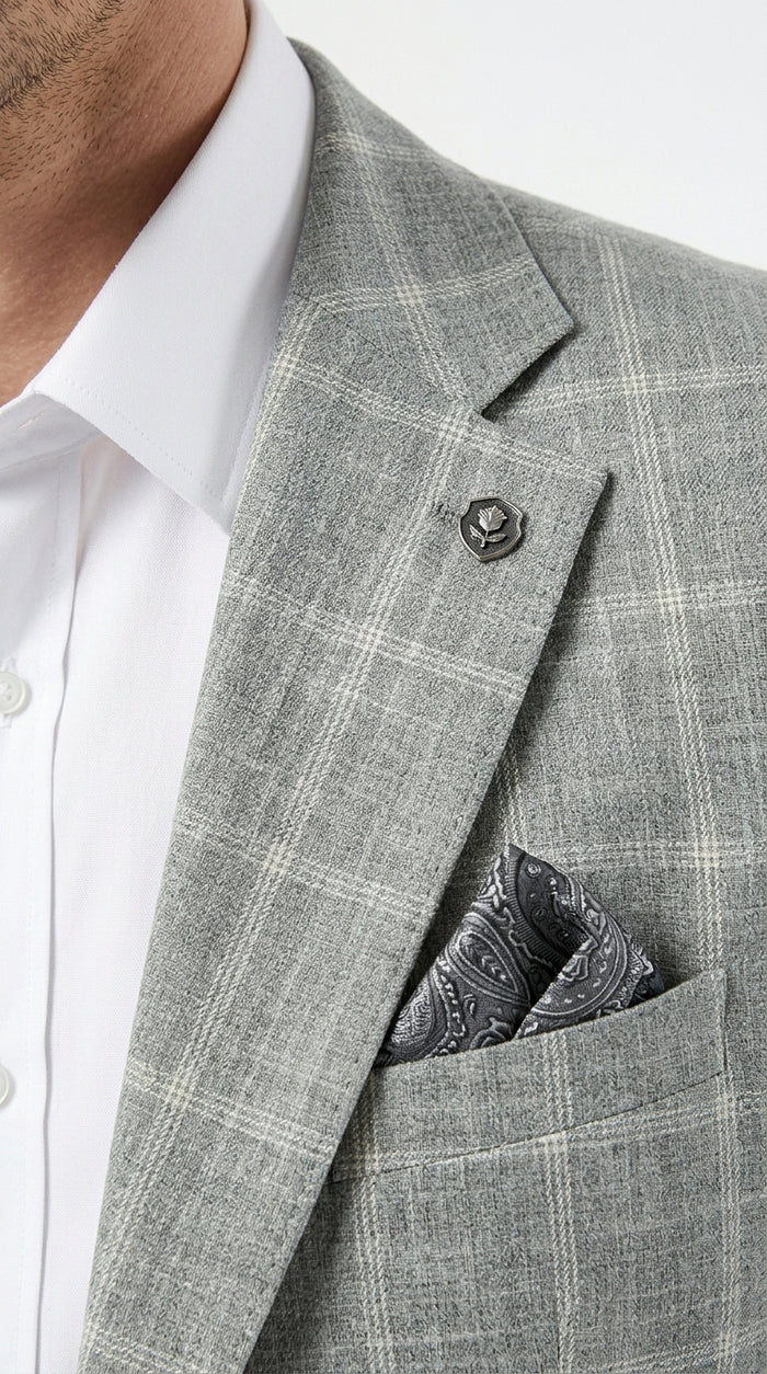 Stacy Adams Men’s Light Gray and Blue Textured Windowpane Sport Coat, Hybrid Fit Business Casual Blazer