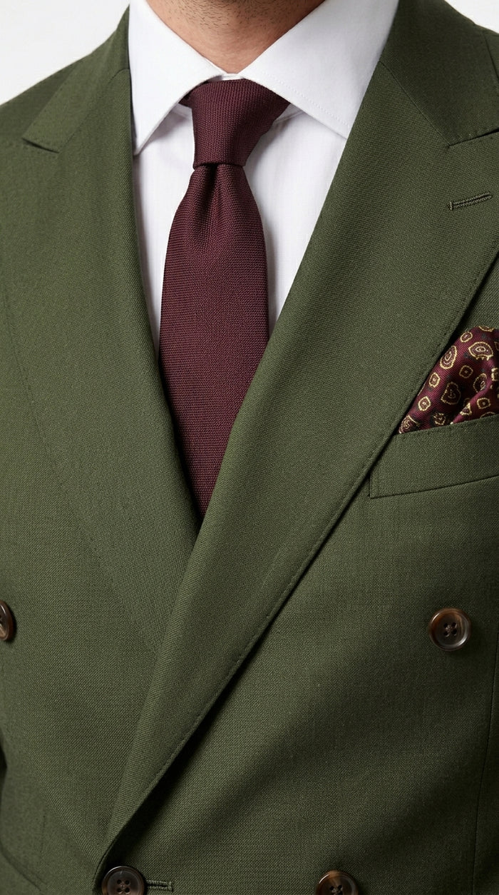Men’s Dark Green Double Breasted Suit, Classic Formal Wedding Business Dress Suit