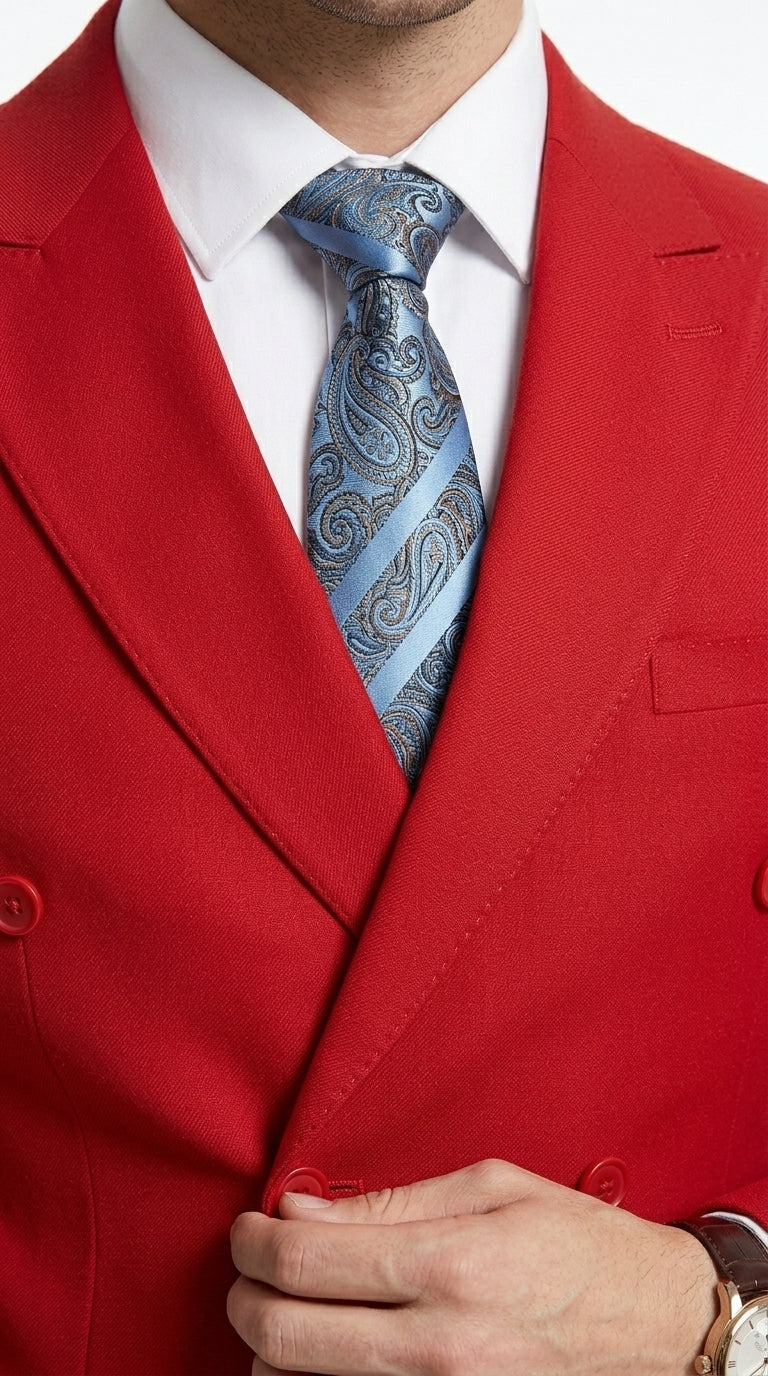 Men’s Red Double Breasted Poplin Suit, Classic Formal Wedding Church Business Suit Set