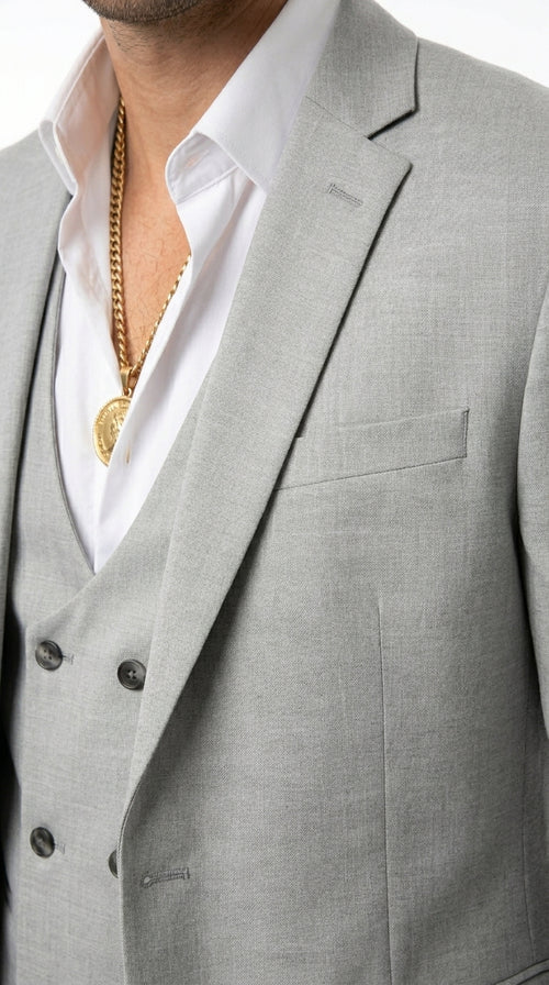 Men’s Light Gray Western Suit Blazer with Double Breasted Vest, Modern Cowboy Formal Outfit