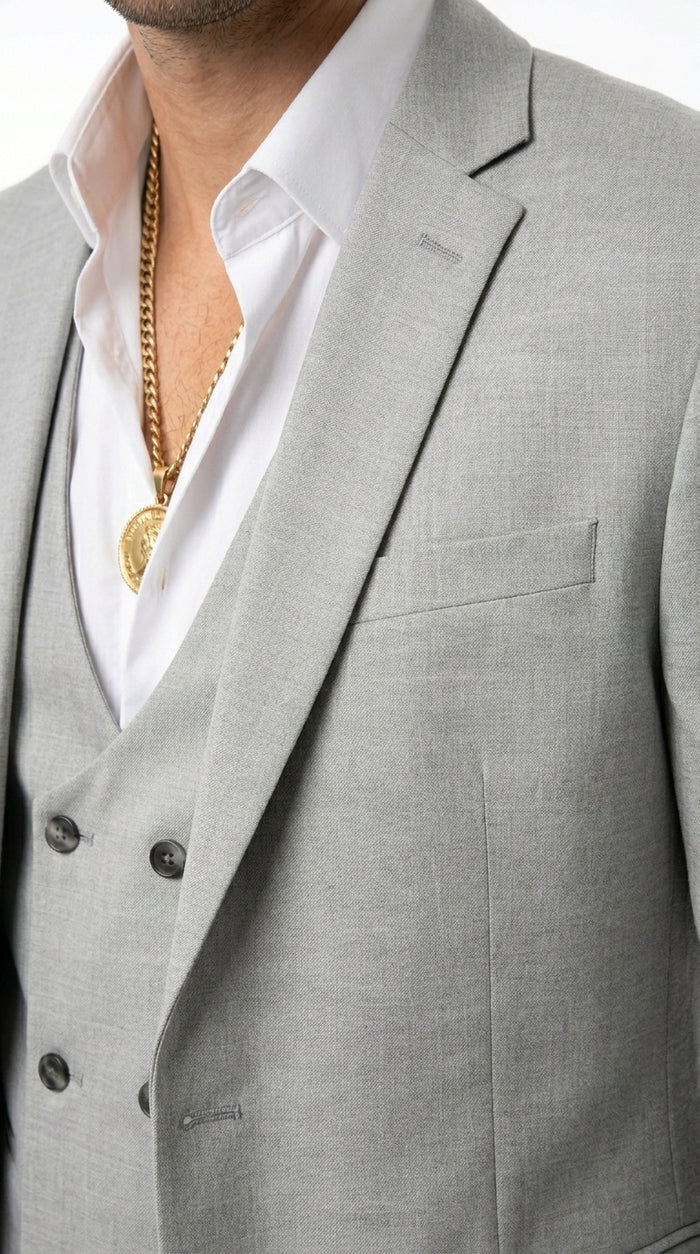 Men’s Light Gray Western Suit Blazer with Double Breasted Vest, Modern Cowboy Formal Outfit