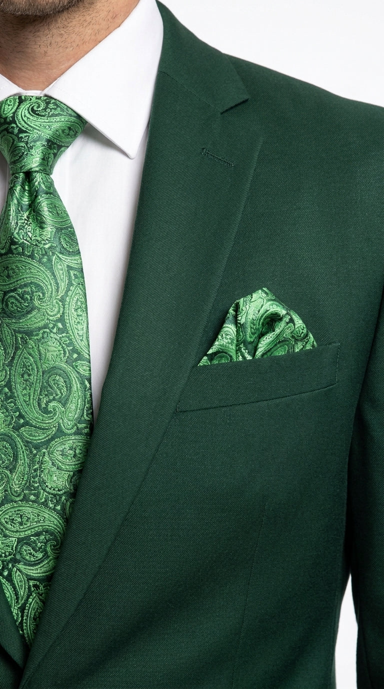 Men’s Green 2 Button Classic Fit Poplin Suit, Affordable Formal Wedding Business Dress Suit