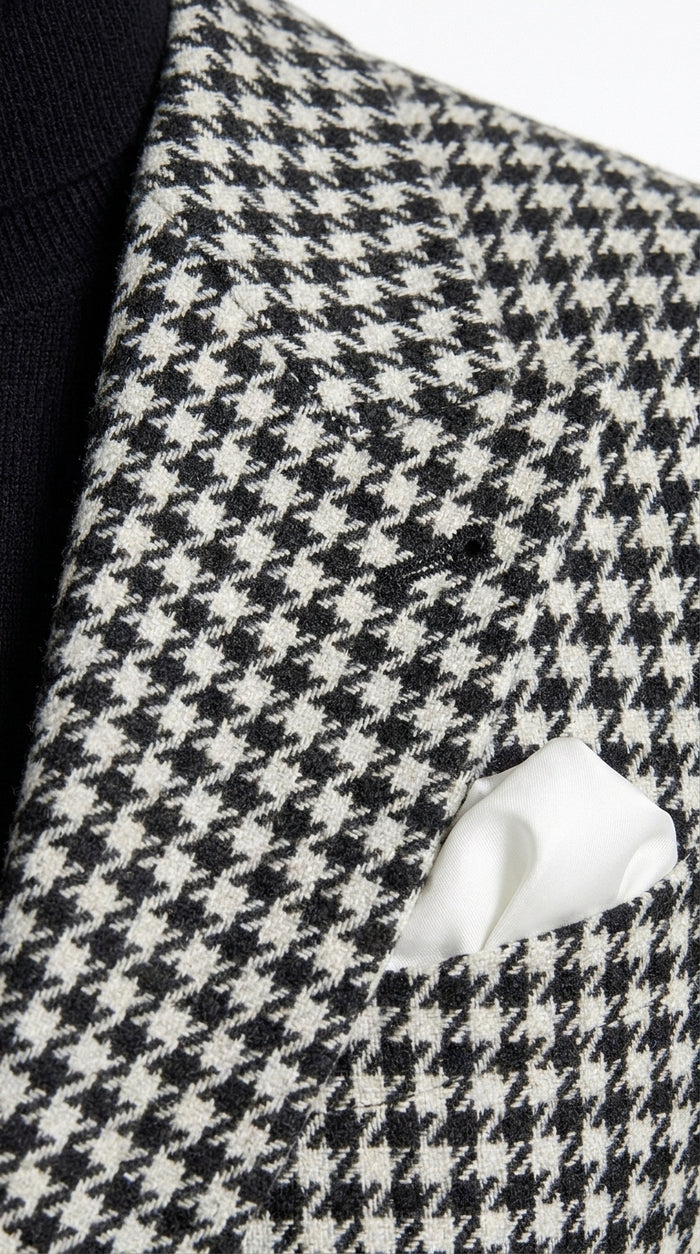 Men’s Black and White Houndstooth Blazer, 100% Wool Modern Fit Sport Coat