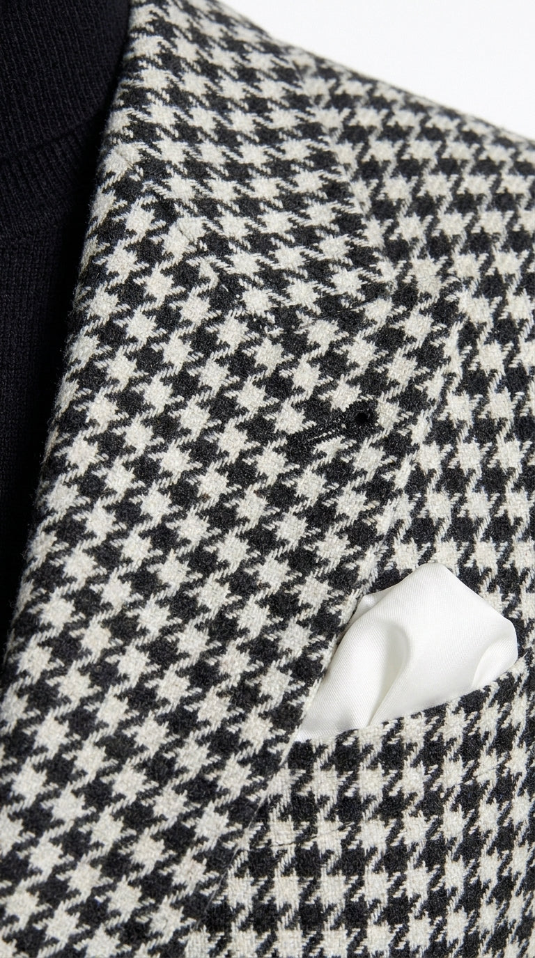 Men’s Black and White Houndstooth Blazer, 100% Wool Modern Fit Sport Coat