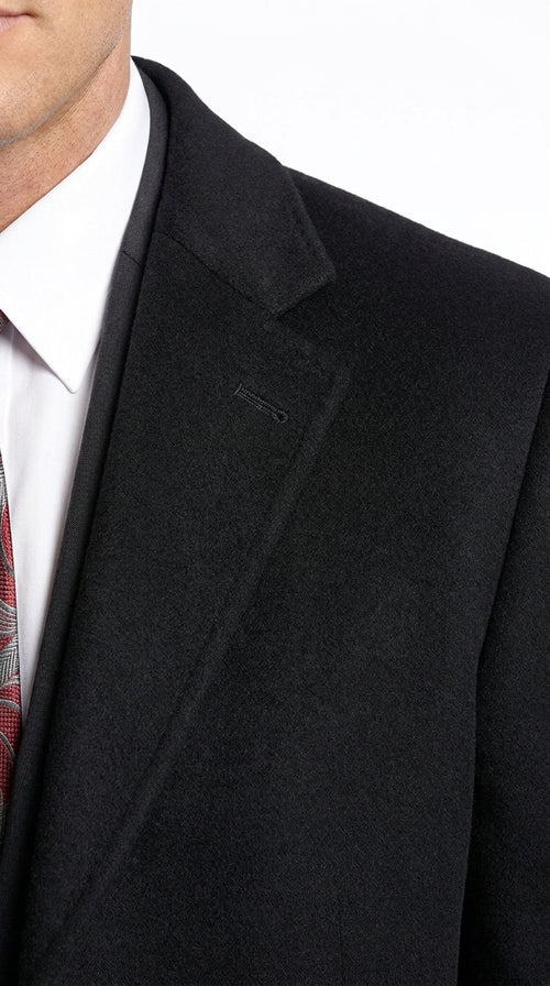 Men’s Black Wool and Cashmere Full Length Overcoat, Luxury Formal Dress Coat