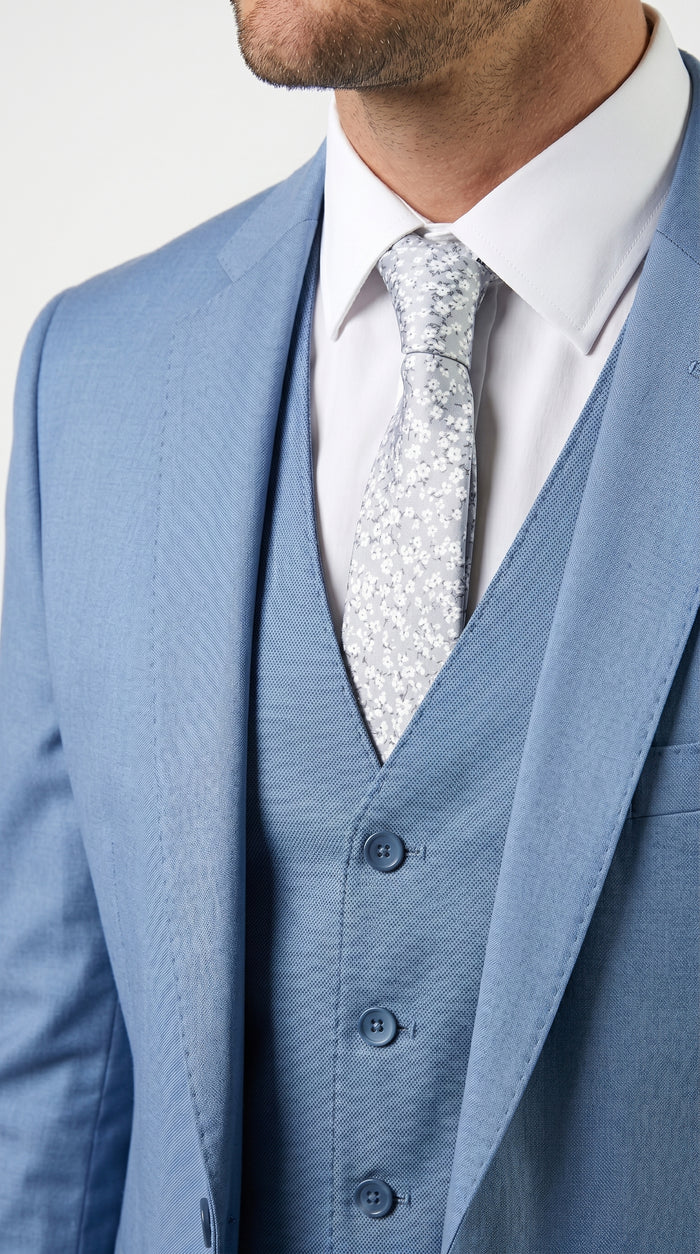 Statement Men’s Solid Steel Blue 100% Wool Vested Suit, Formal Wedding Business 3 Piece Suit Set
