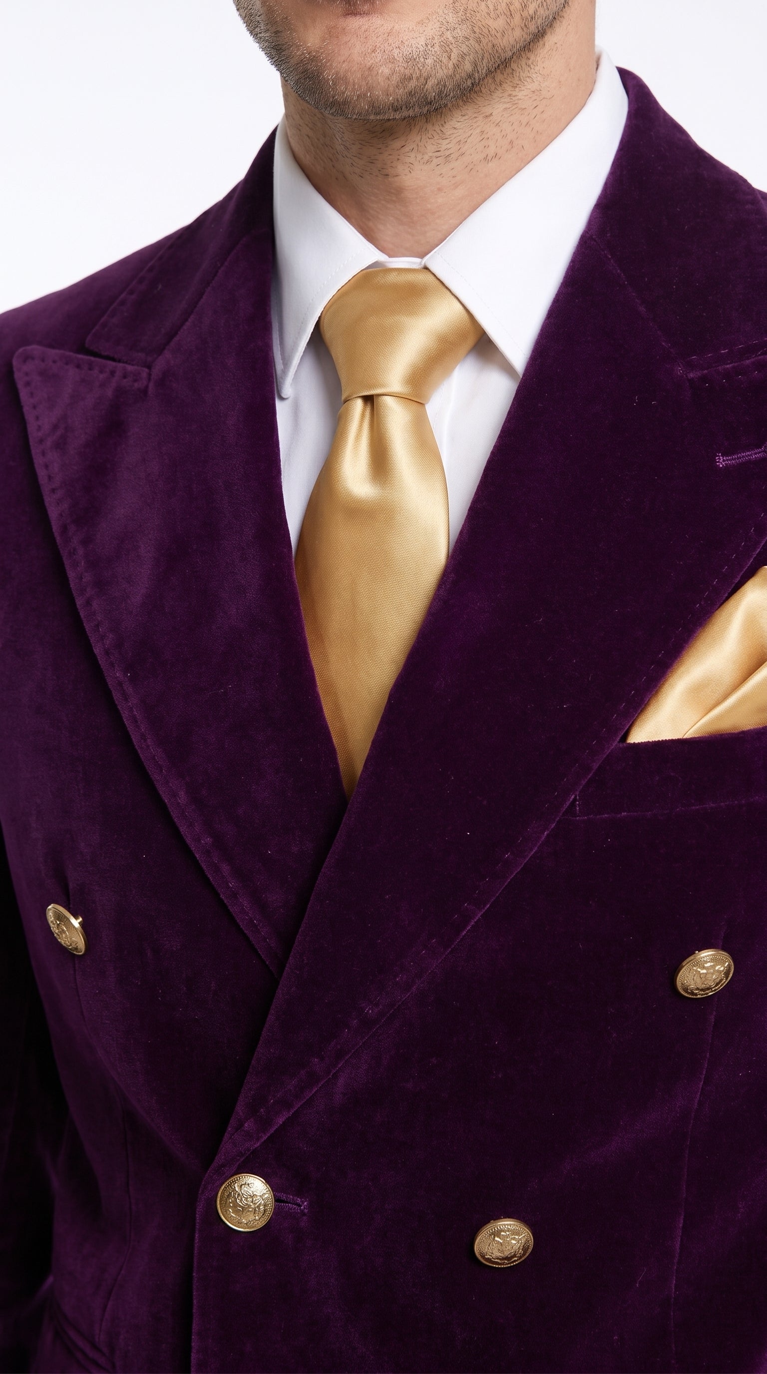 Men’s Rossi Man Zeus Purple Velvet Double Breasted Tuxedo Suit, Formal Wedding Prom Dinner Suit Set - 34 Short or Extra Small