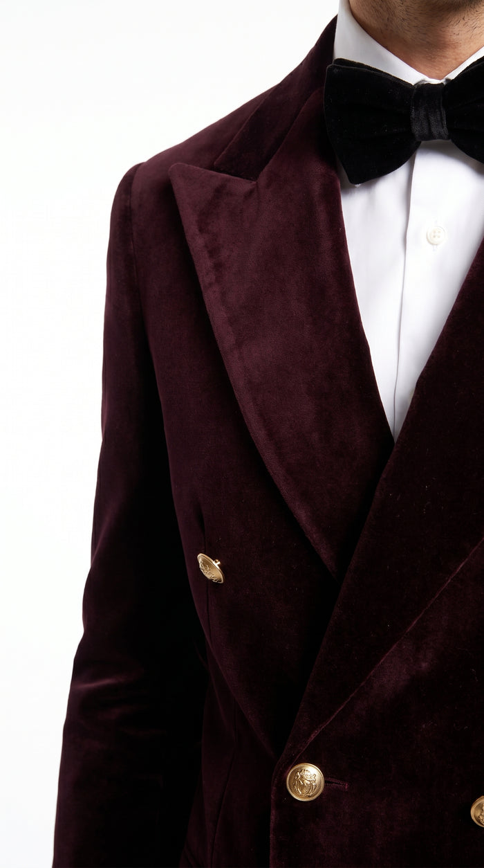 Men’s Rossi Man Zeus Dark Brown Velvet Double Breasted Tuxedo Suit, Formal Wedding Prom Dinner Suit Set