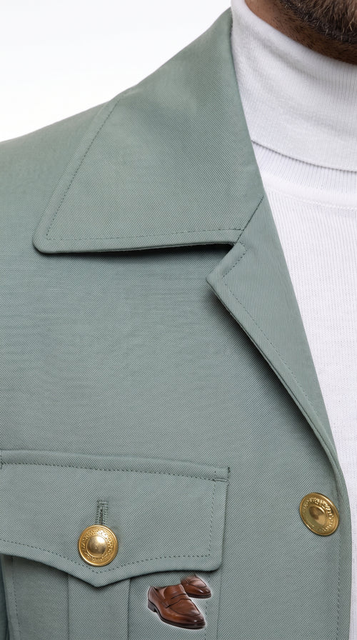 Men’s Olive Green Safari Suit Set, Utility Jacket and Adjustable Waist Pants Casual Outfit
