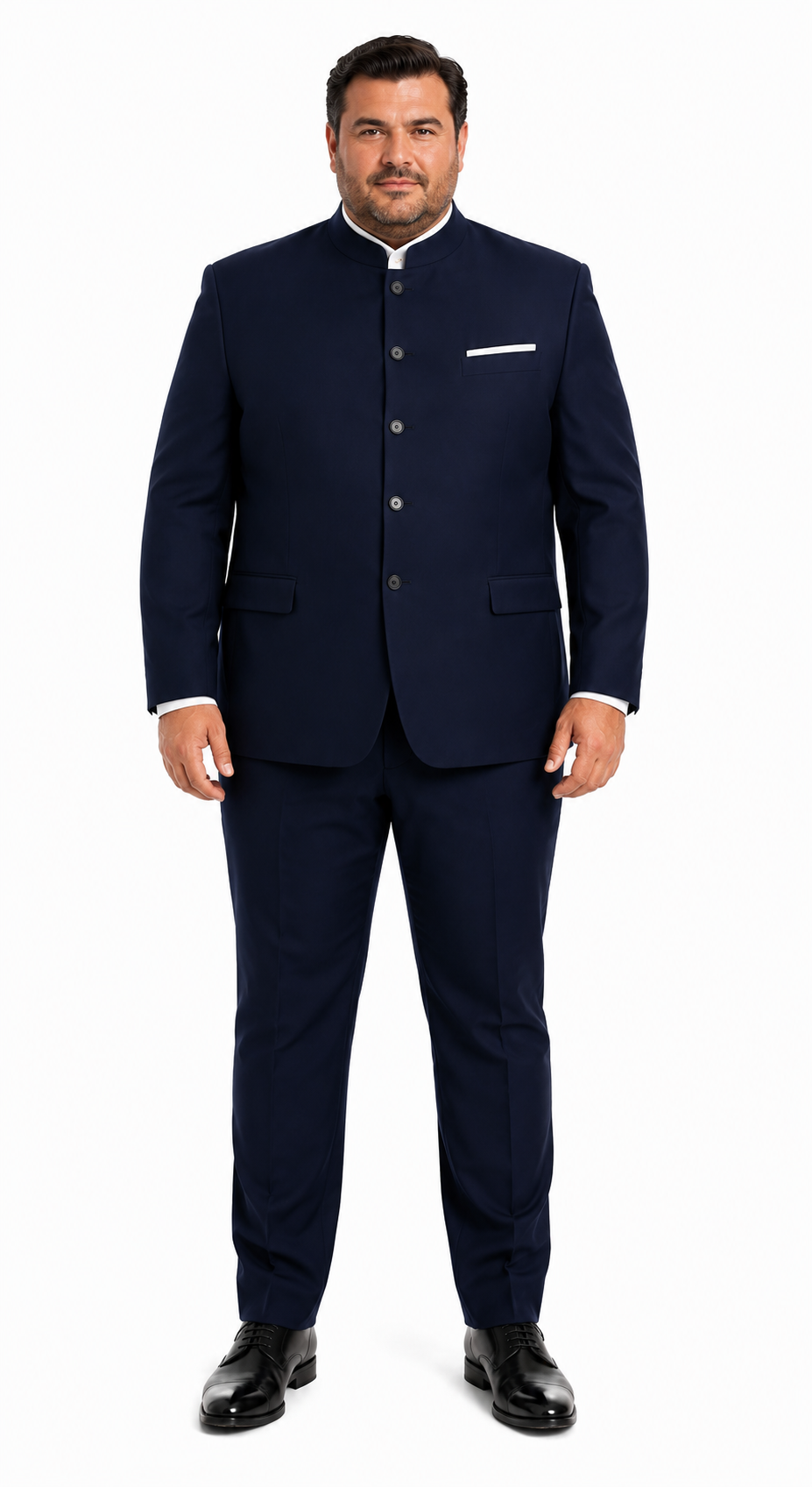 Mandarin Suit - Navy Blue Color Banded Collar Suit - Chines Collar in Color Dark Blue
