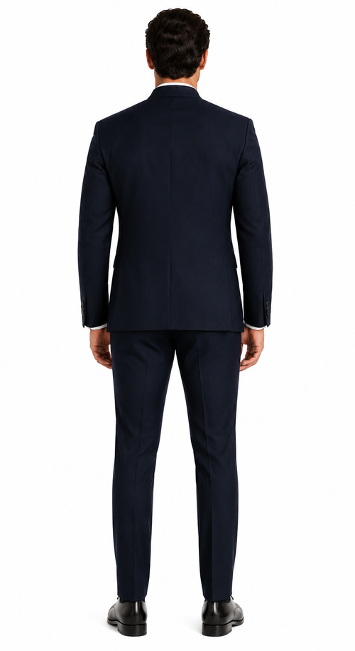Mandarin Suit - Navy Blue Color Banded Collar Suit - Chines Collar in Color Dark Blue