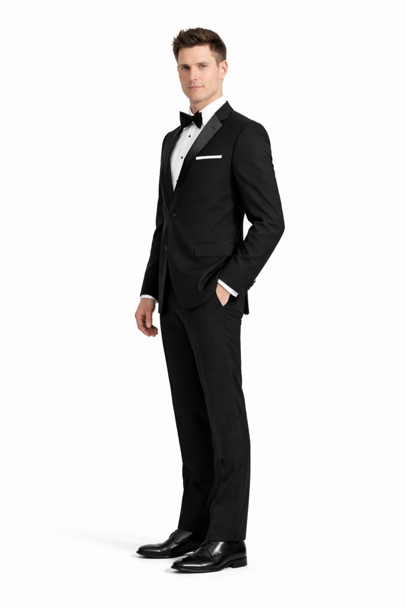 Mantoni 140s Wool 1-button Black Tuxedo-New Designer Collection - 34 Short or Extra Small