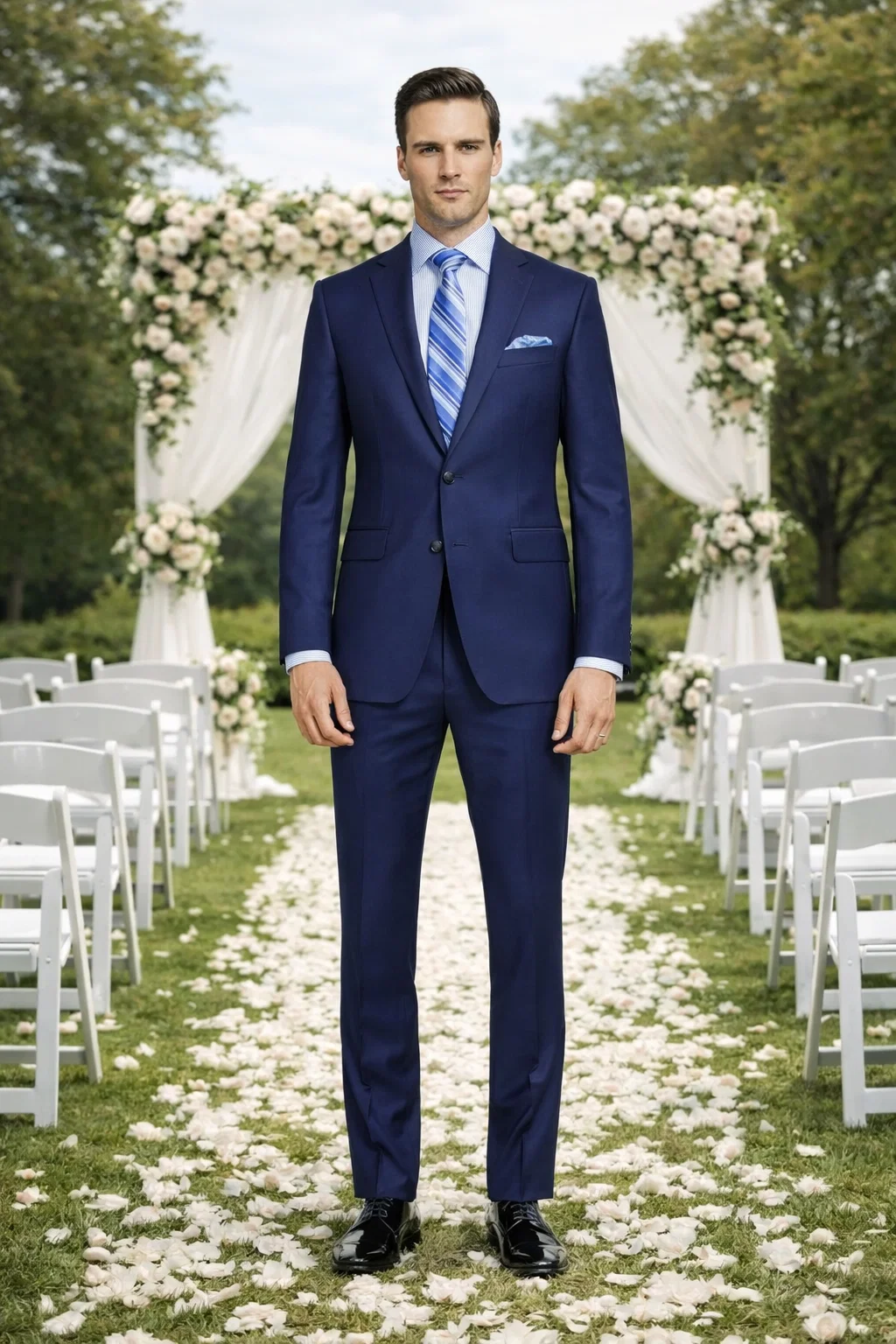 Mantoni 2-Button Slim or Modern Fit in 3-Blue Navy Fabrics - 34 Short or Extra Small