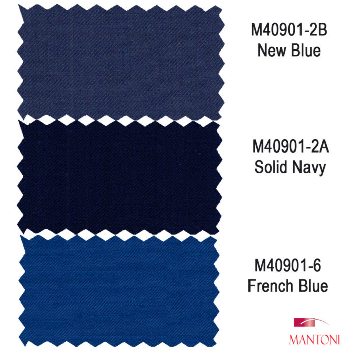 Mantoni 2-Button Slim or Modern Fit in 3-Blue Navy Fabrics - 34 Short or Extra Small