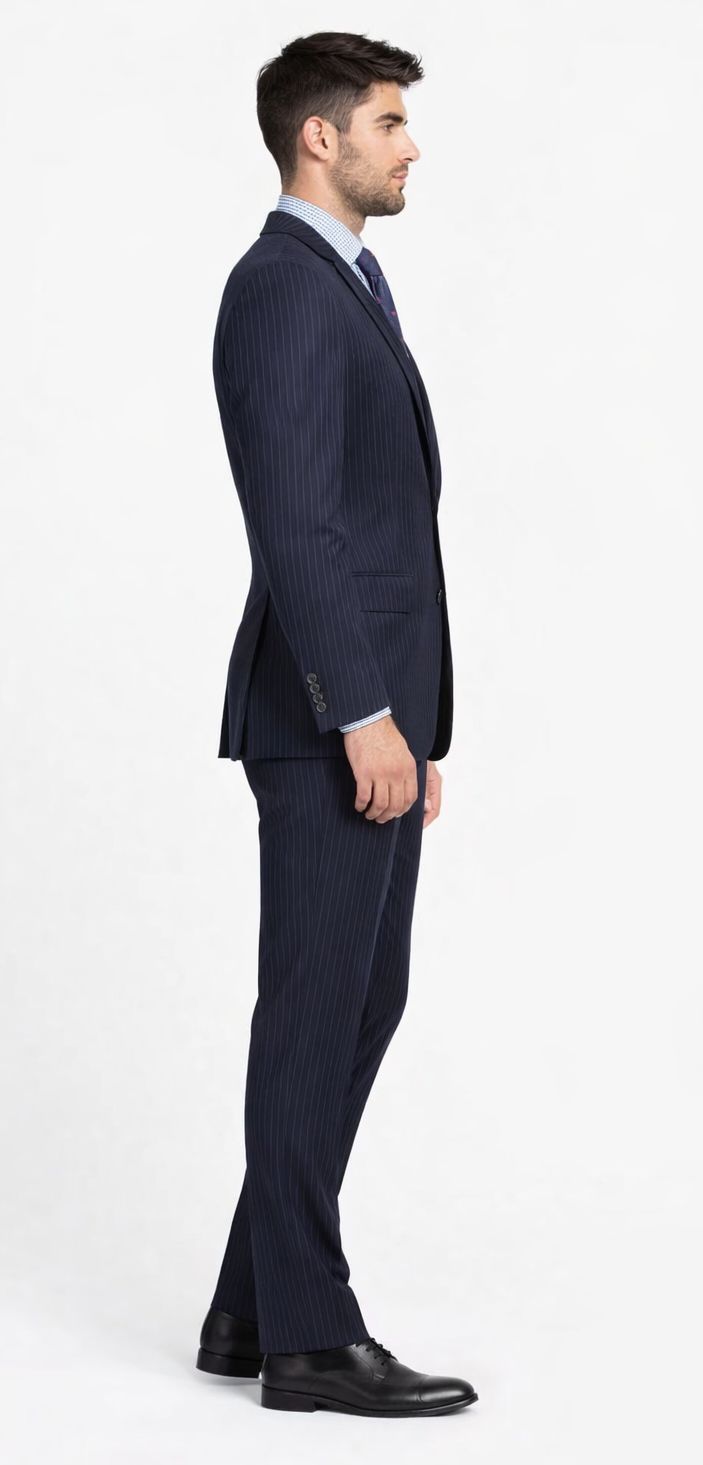 Mantoni Black, Gray, Navy Blue Stripe Two-button Wool Suit 3 Fabrics - 34 Short or Extra Small