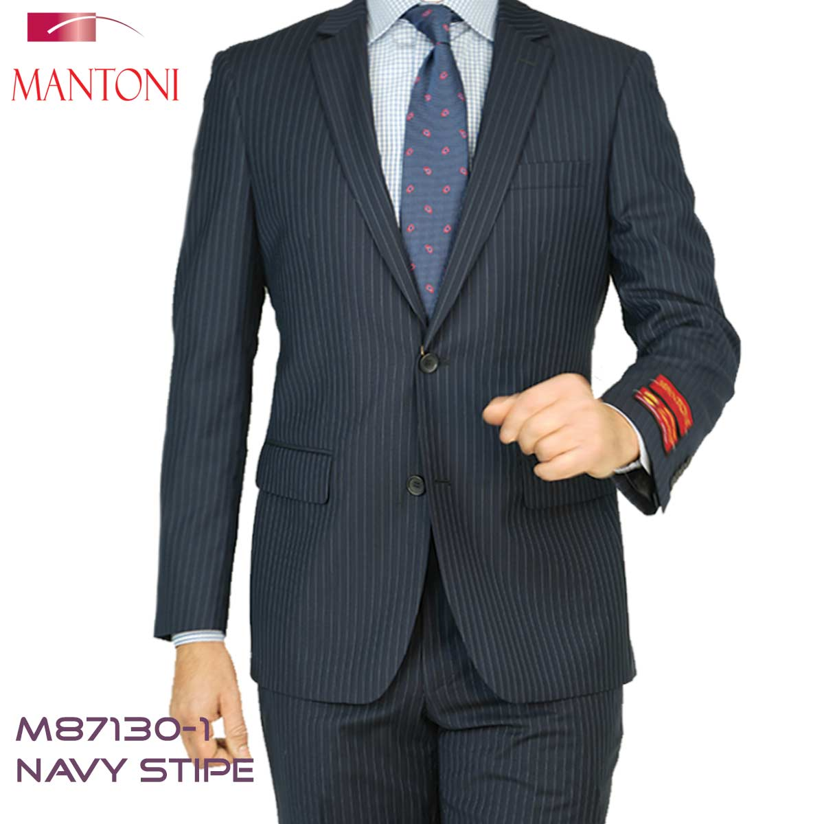 Mantoni Black, Gray, Navy Blue Stripe Two-button Wool Suit 3 Fabrics - 34 Short or Extra Small