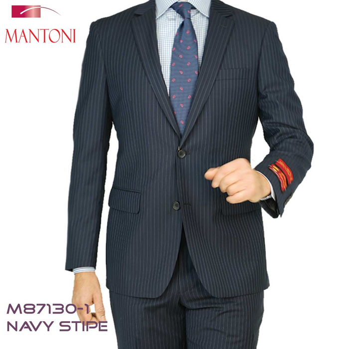 Tiglio Black, Gray, Navy Blue Stripe Two-button Wool Suit 3 Fabrics