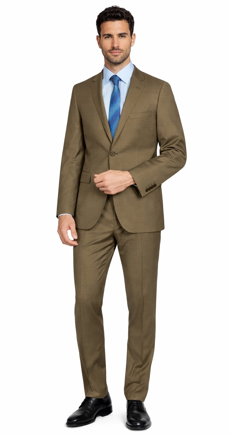 Mantoni Camel or Taupe Two-button Wool Suit - 34 Short or Extra Small
