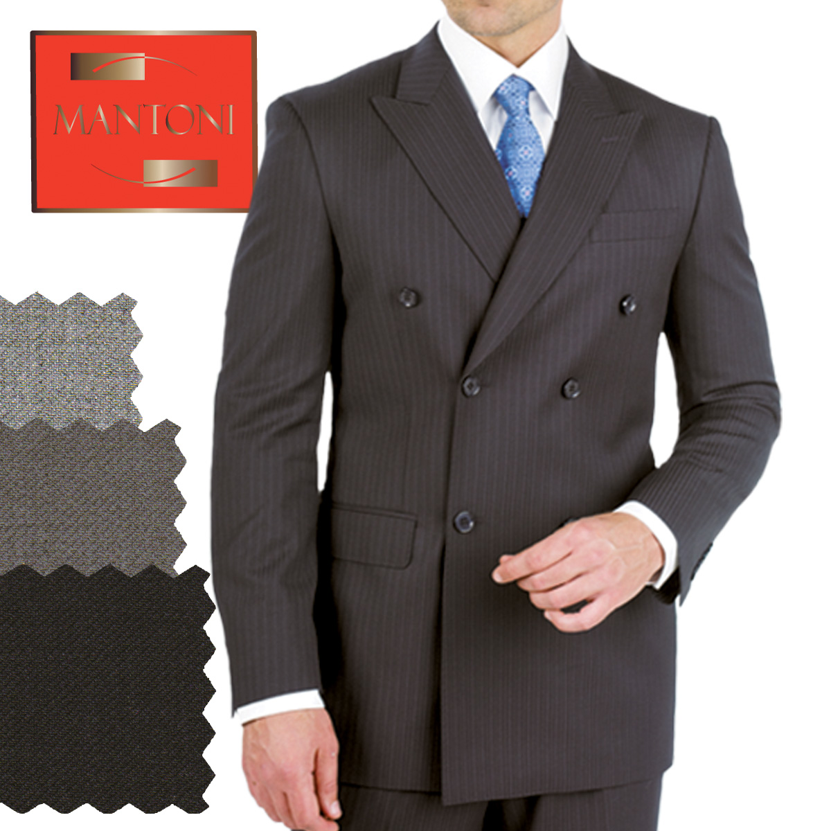 Mantoni Double-Breast Black, Grey, or Navy Wool Suit - 34 Short or Extra Small